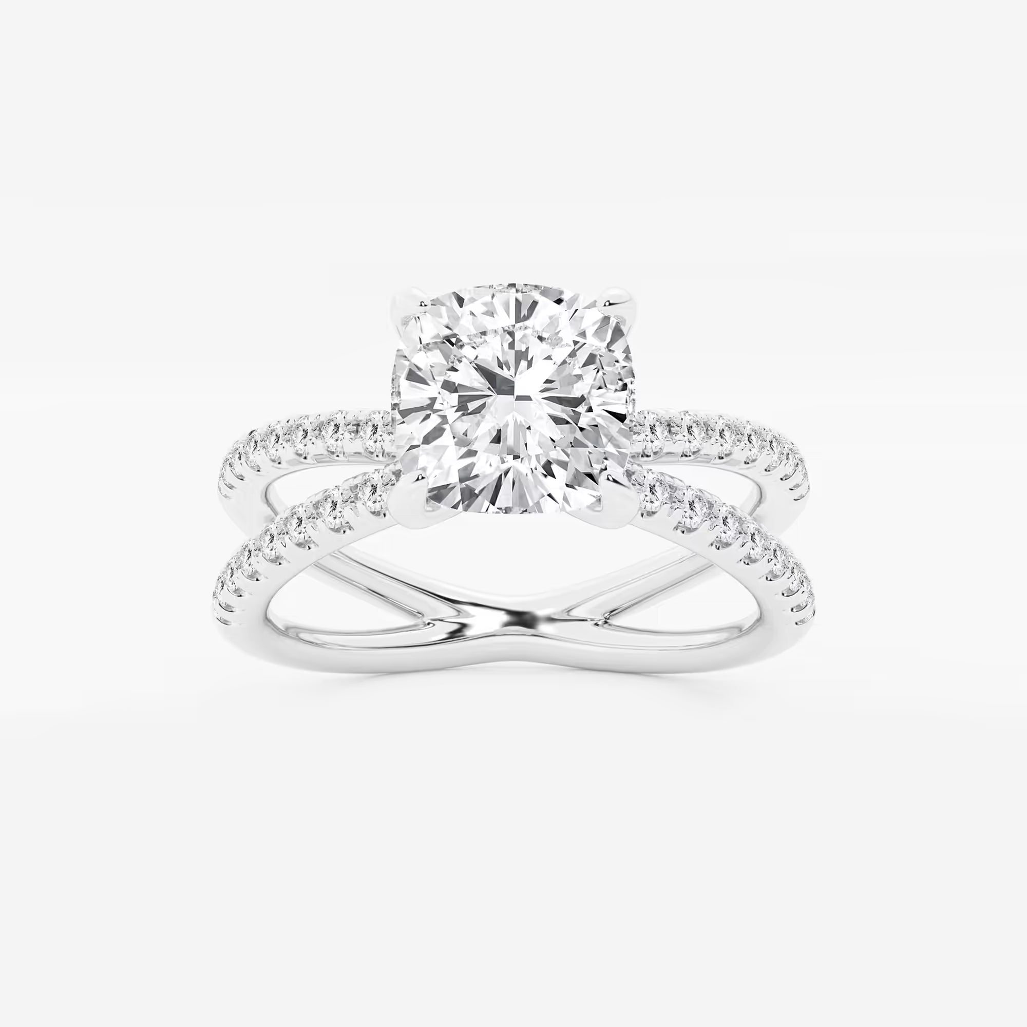 Elegant Cushion Cut Lab Grown Diamond Crossover Micro Pave Engagement Ring