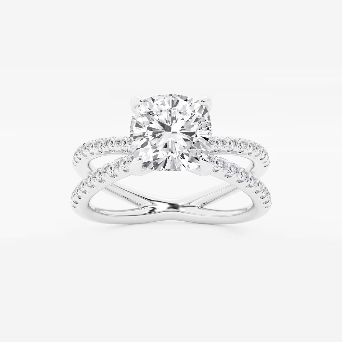 Elegant Cushion Cut Lab Grown Diamond Crossover Micro Pave Engagement Ring