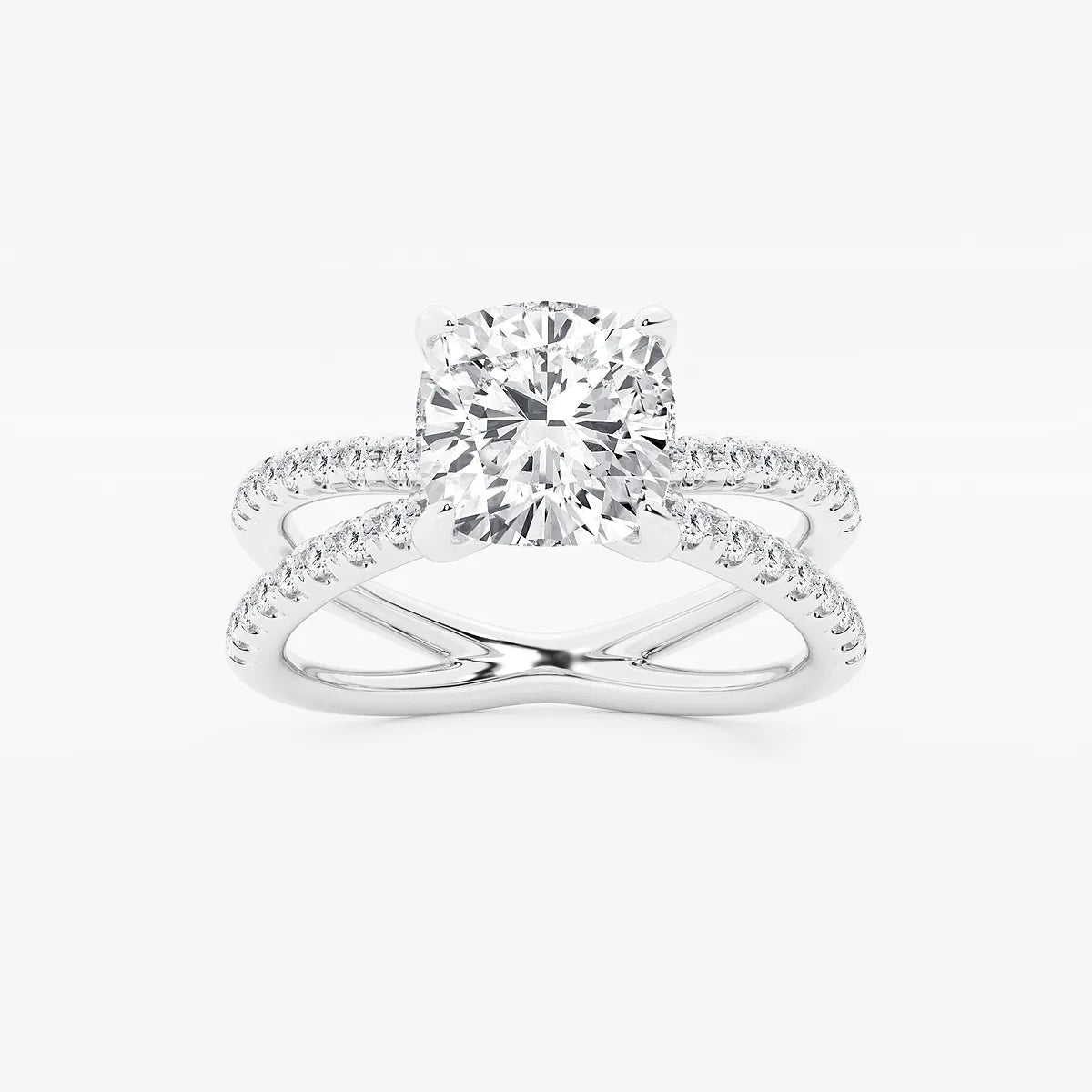 Elegant Cushion Cut Lab Grown Diamond Crossover Micro Pave Engagement Ring