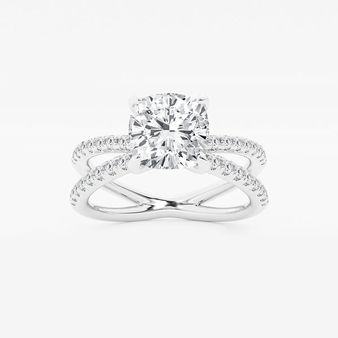 Elegant Cushion Cut Lab Grown Diamond Crossover Micro Pave Engagement Ring
