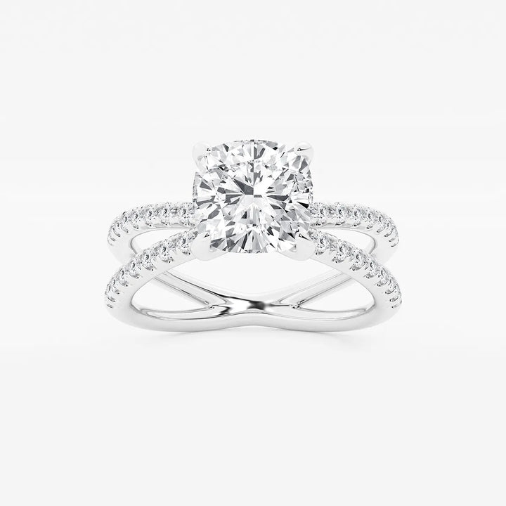 Elegant Cushion Cut Lab Grown Diamond Crossover Micro Pave Engagement Ring