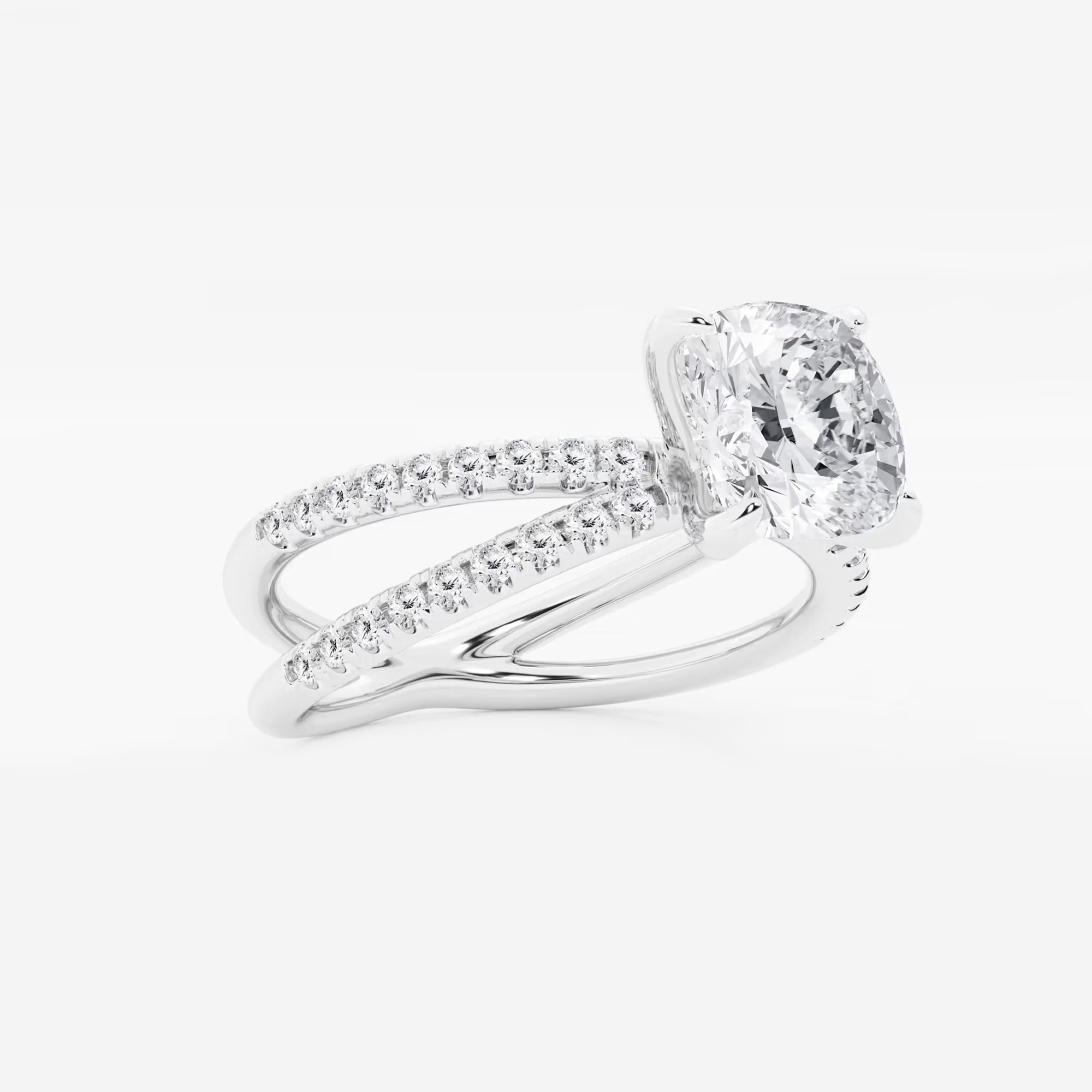 Elegant Cushion Cut Lab Grown Diamond Crossover Micro Pave Engagement Ring