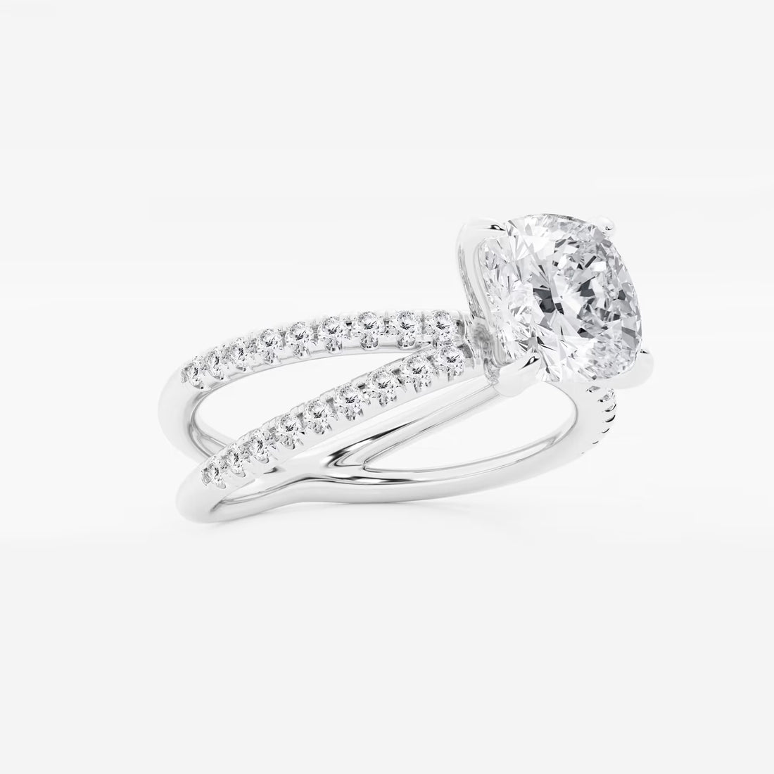 Elegant Cushion Cut Lab Grown Diamond Crossover Micro Pave Engagement Ring