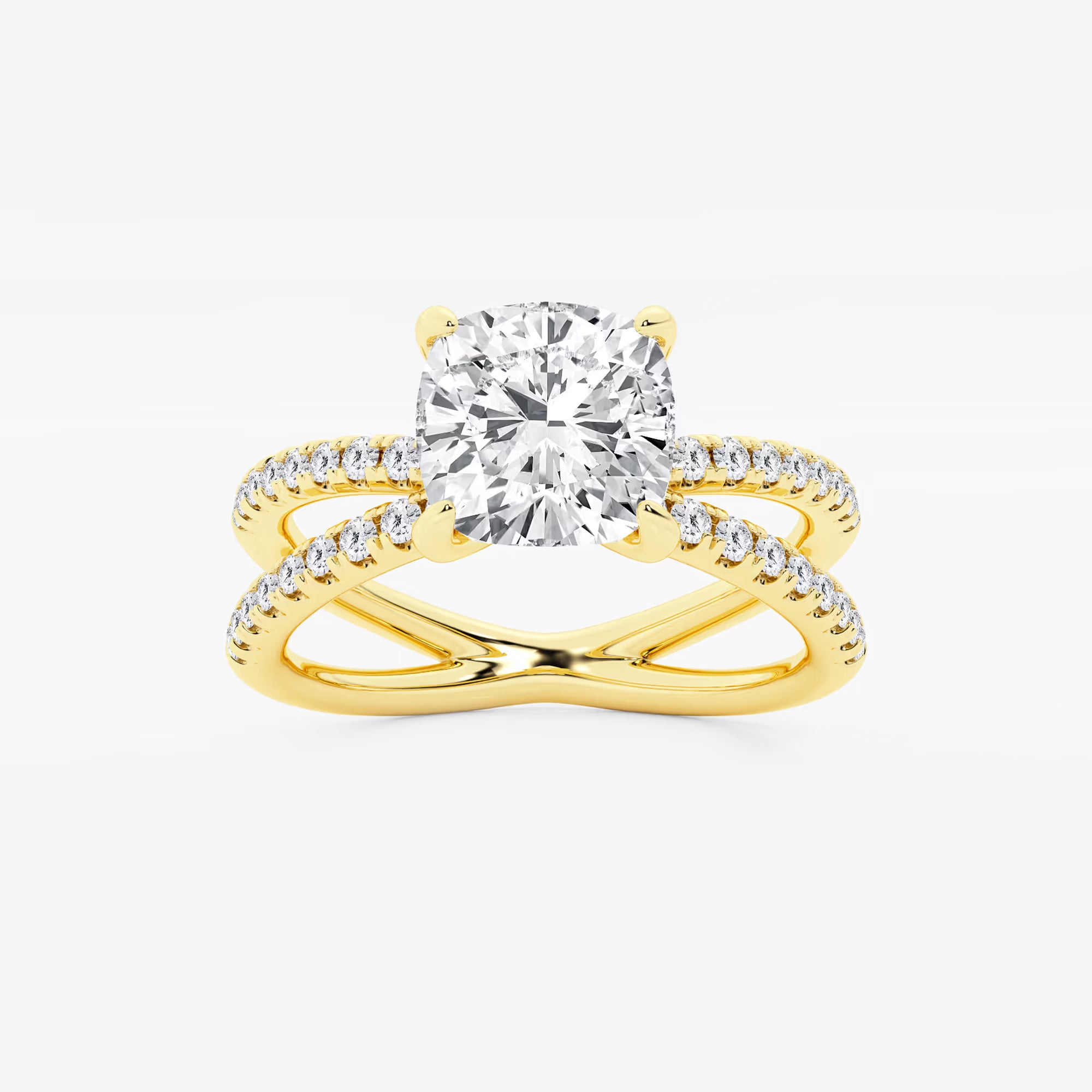 Elegant Cushion Cut Lab Grown Diamond Crossover Micro Pave Engagement Ring