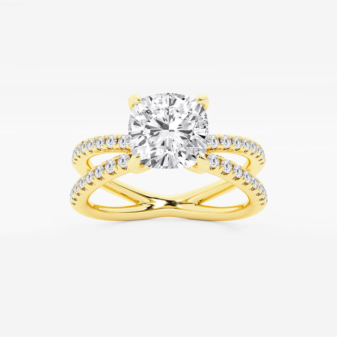 Elegant Cushion Cut Lab Grown Diamond Crossover Micro Pave Engagement Ring