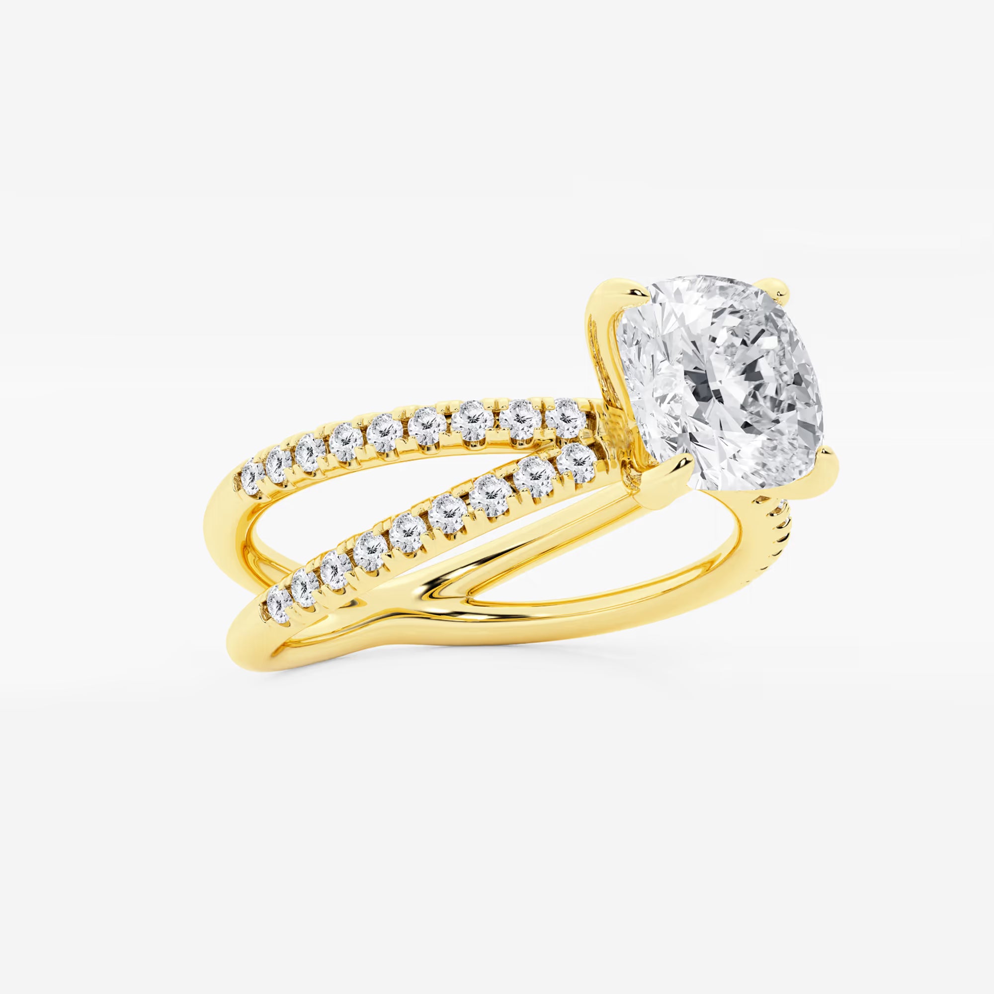 Elegant Cushion Cut Lab Grown Diamond Crossover Micro Pave Engagement Ring