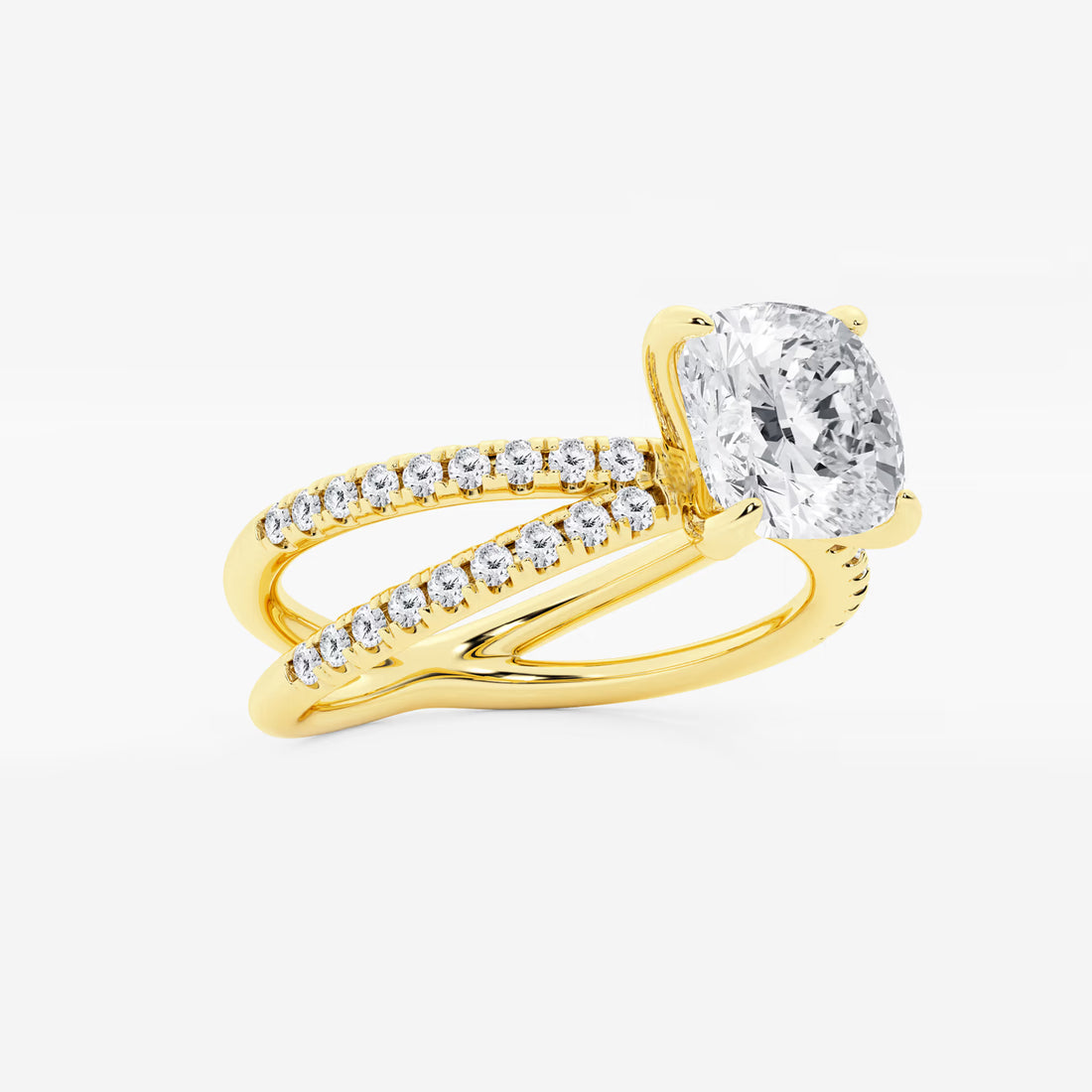 Elegant Cushion Cut Lab Grown Diamond Crossover Micro Pave Engagement Ring