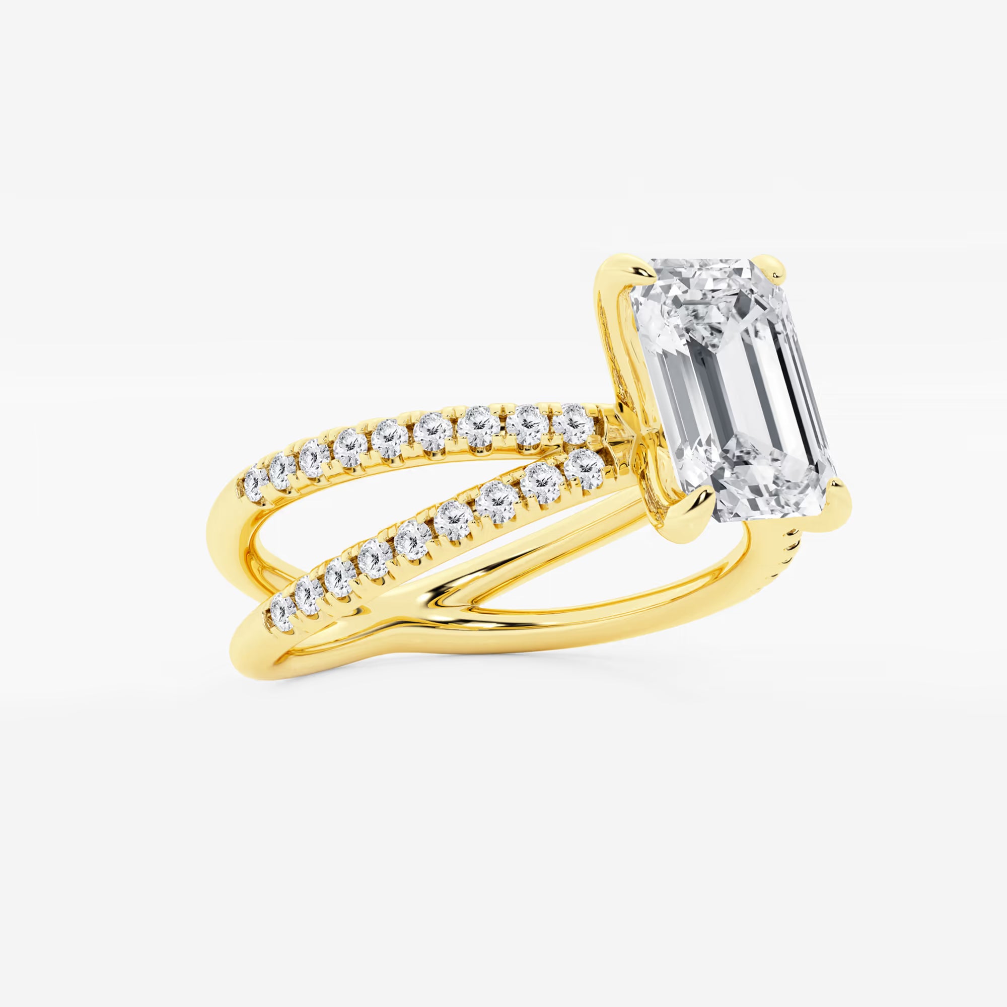 Emerald Cut Lab-Grown Diamond Engagement Ring with Double Pavé Crossover Band