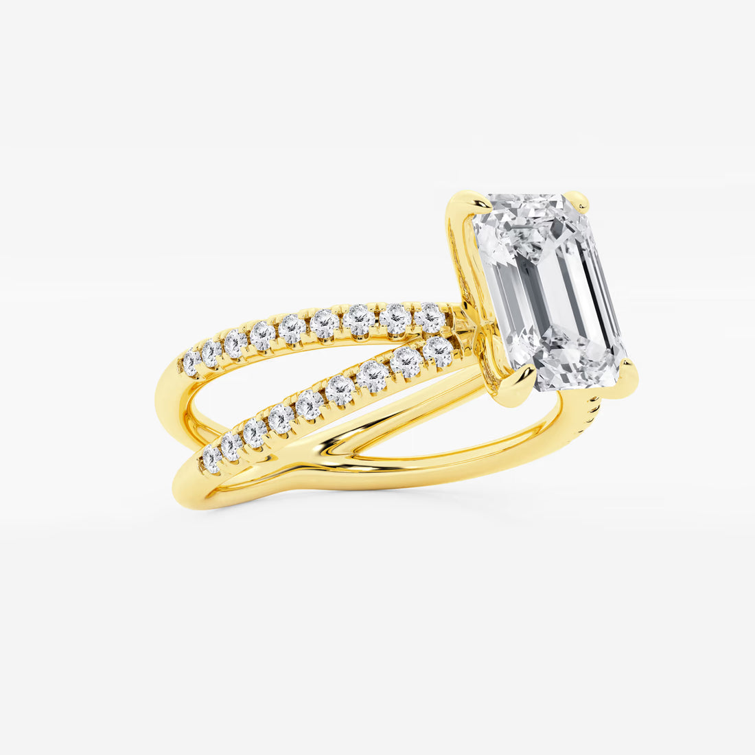 Emerald Cut Lab-Grown Diamond Engagement Ring with Double Pavé Crossover Band
