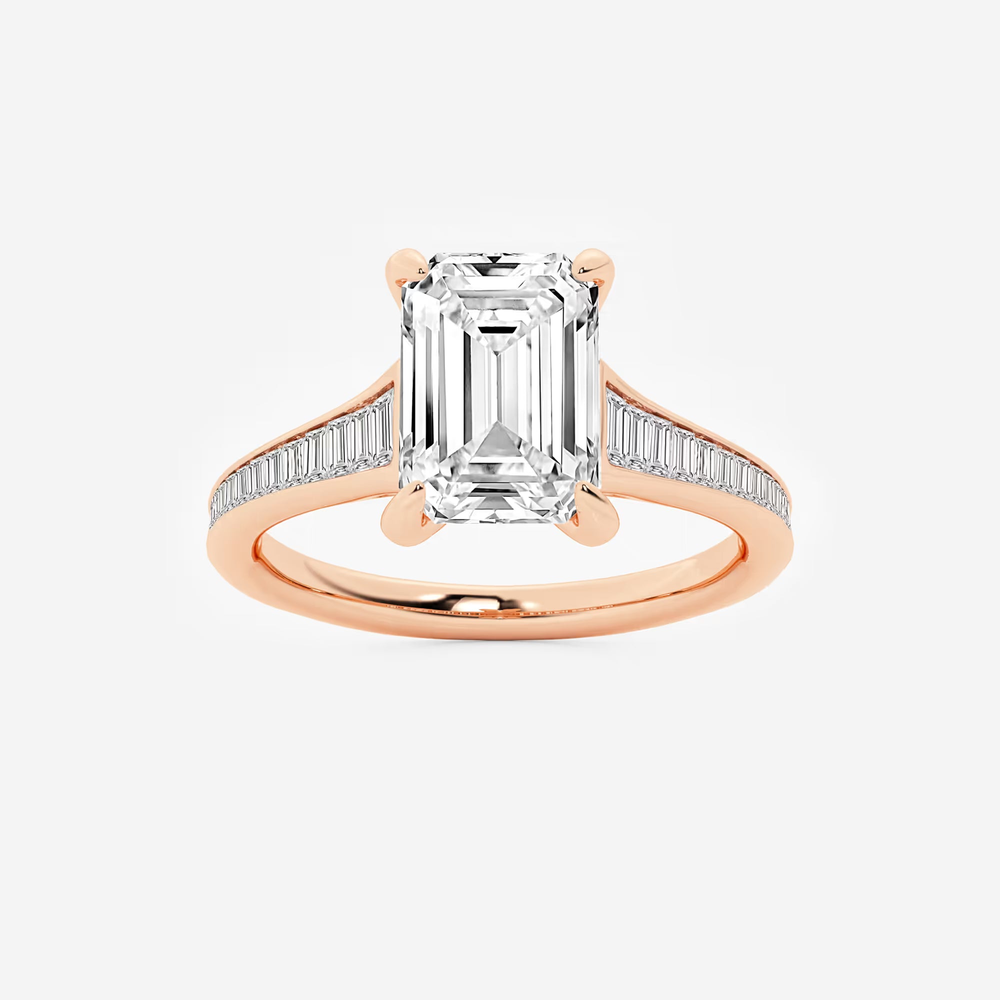 Emerald Cut Solitaire Engagement Ring Channel Set Baguette Diamond Band