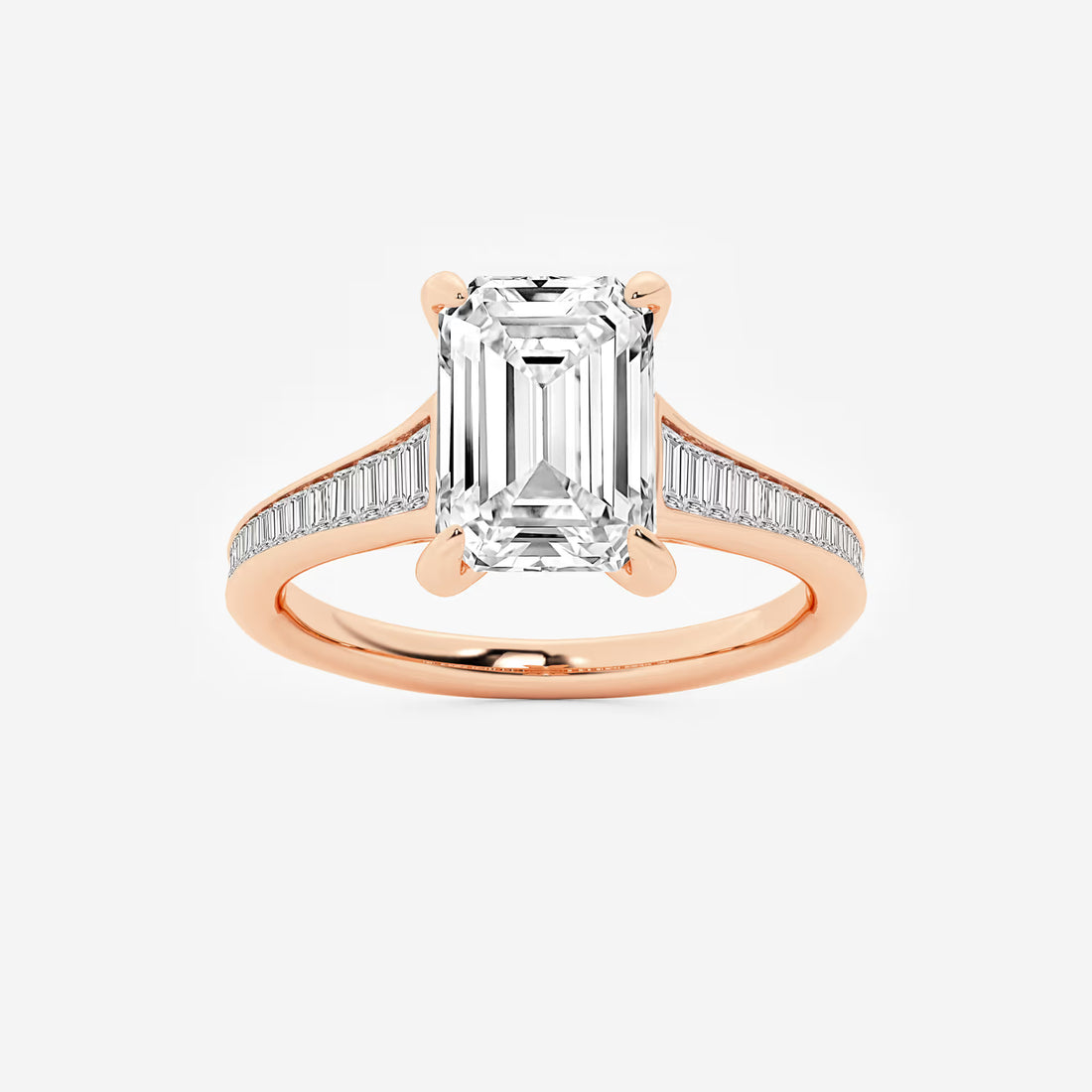 Emerald Cut Solitaire Engagement Ring Channel Set Baguette Diamond Band