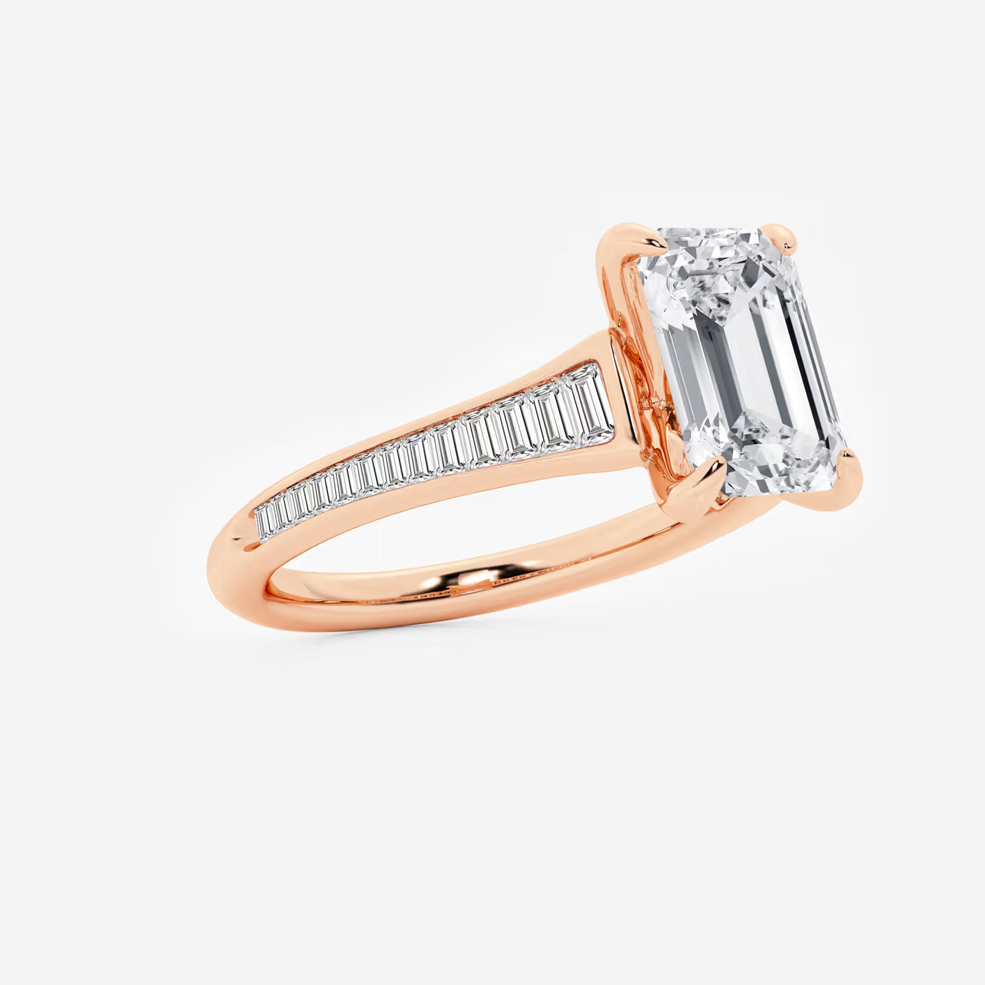 Emerald Cut Solitaire Engagement Ring Channel Set Baguette Diamond Band