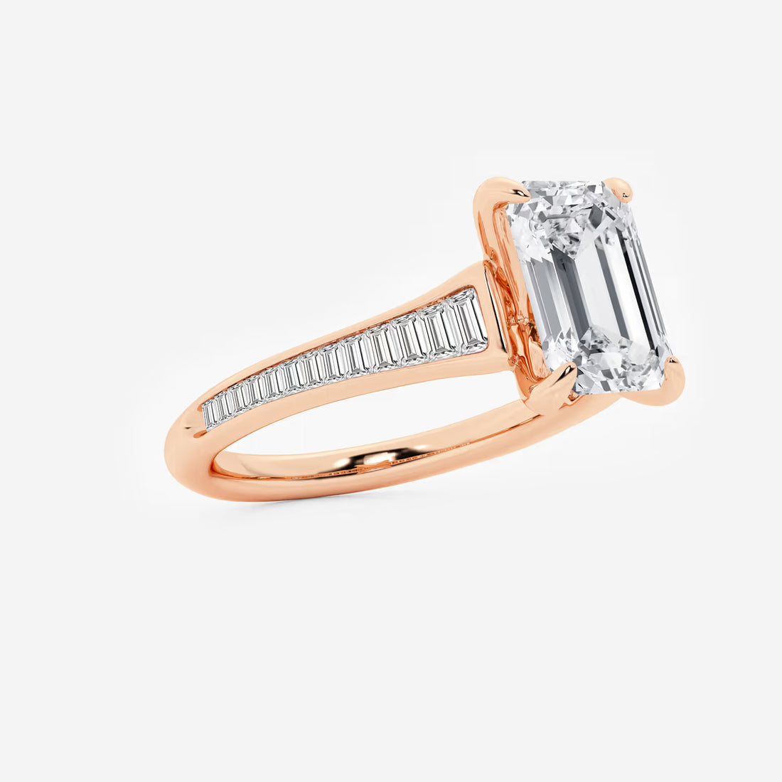 Emerald Cut Solitaire Engagement Ring Channel Set Baguette Diamond Band