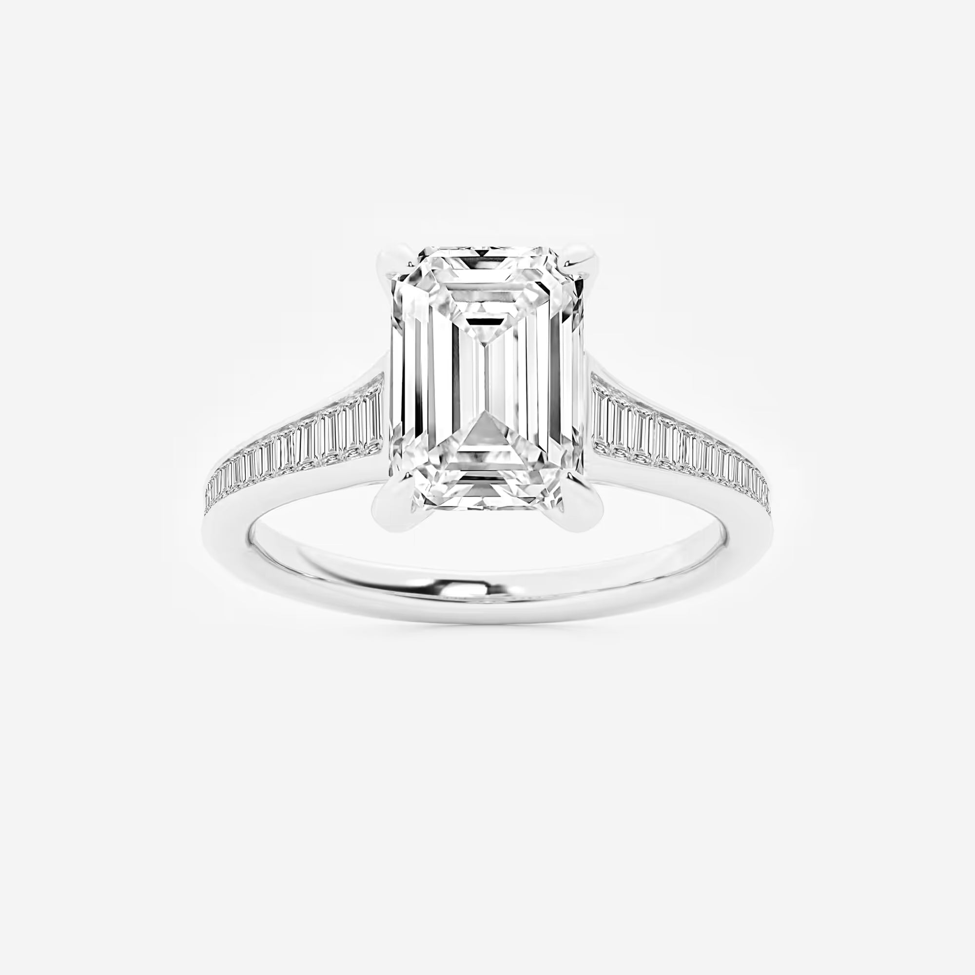 Emerald Cut Solitaire Engagement Ring Channel Set Baguette Diamond Band