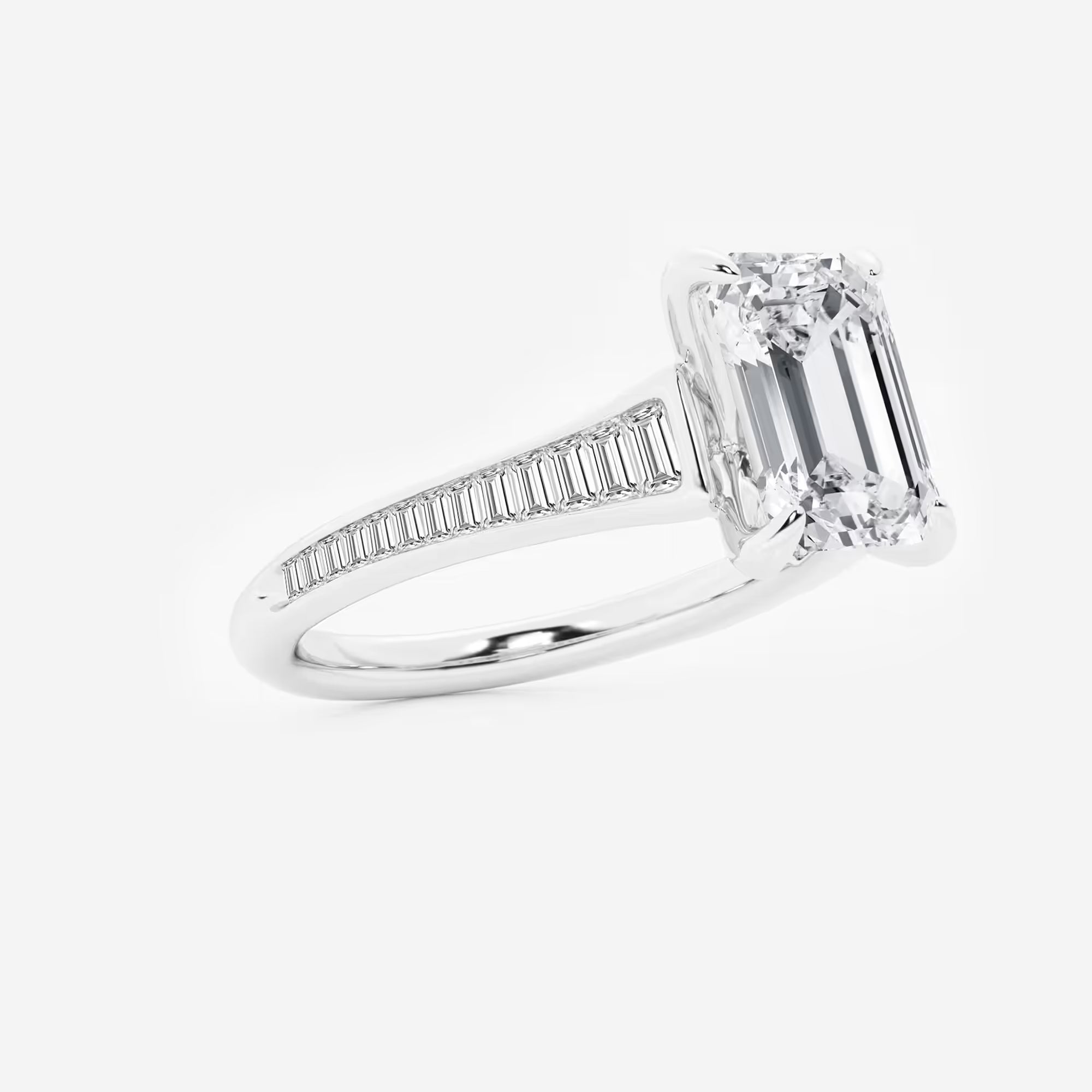 Emerald Cut Solitaire Engagement Ring Channel Set Baguette Diamond Band