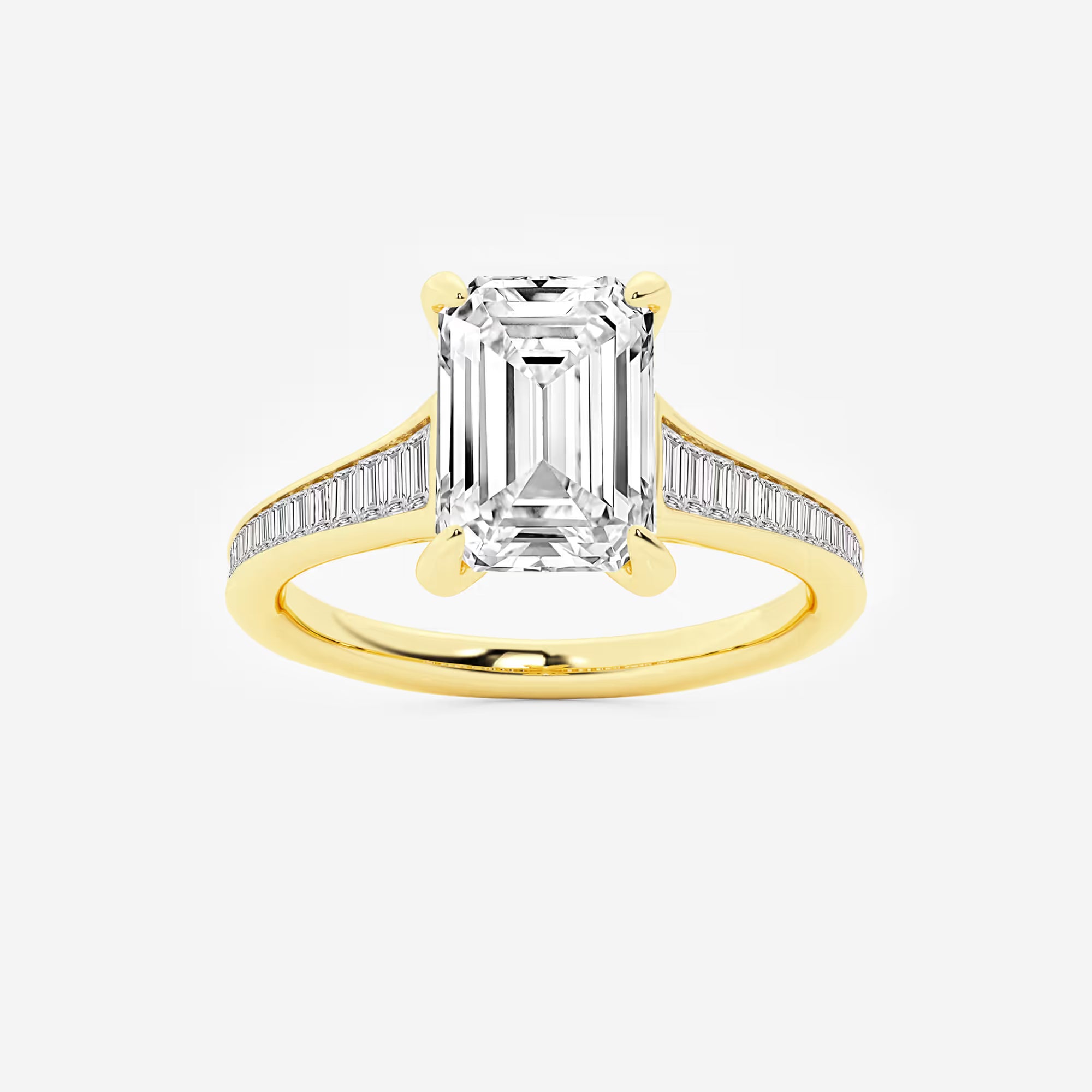 Emerald Cut Solitaire Engagement Ring Channel Set Baguette Diamond Band