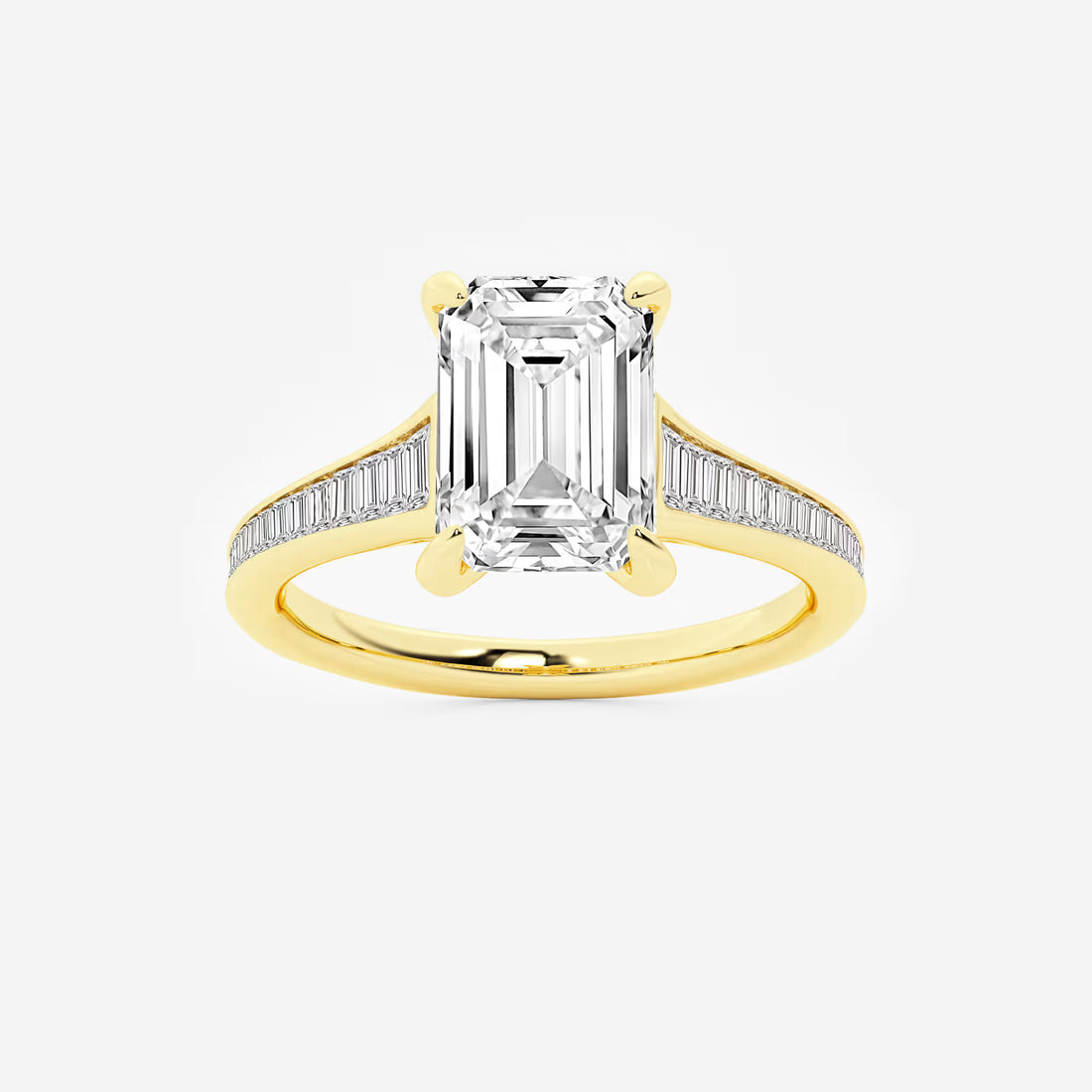 Emerald Cut Solitaire Engagement Ring Channel Set Baguette Diamond Band