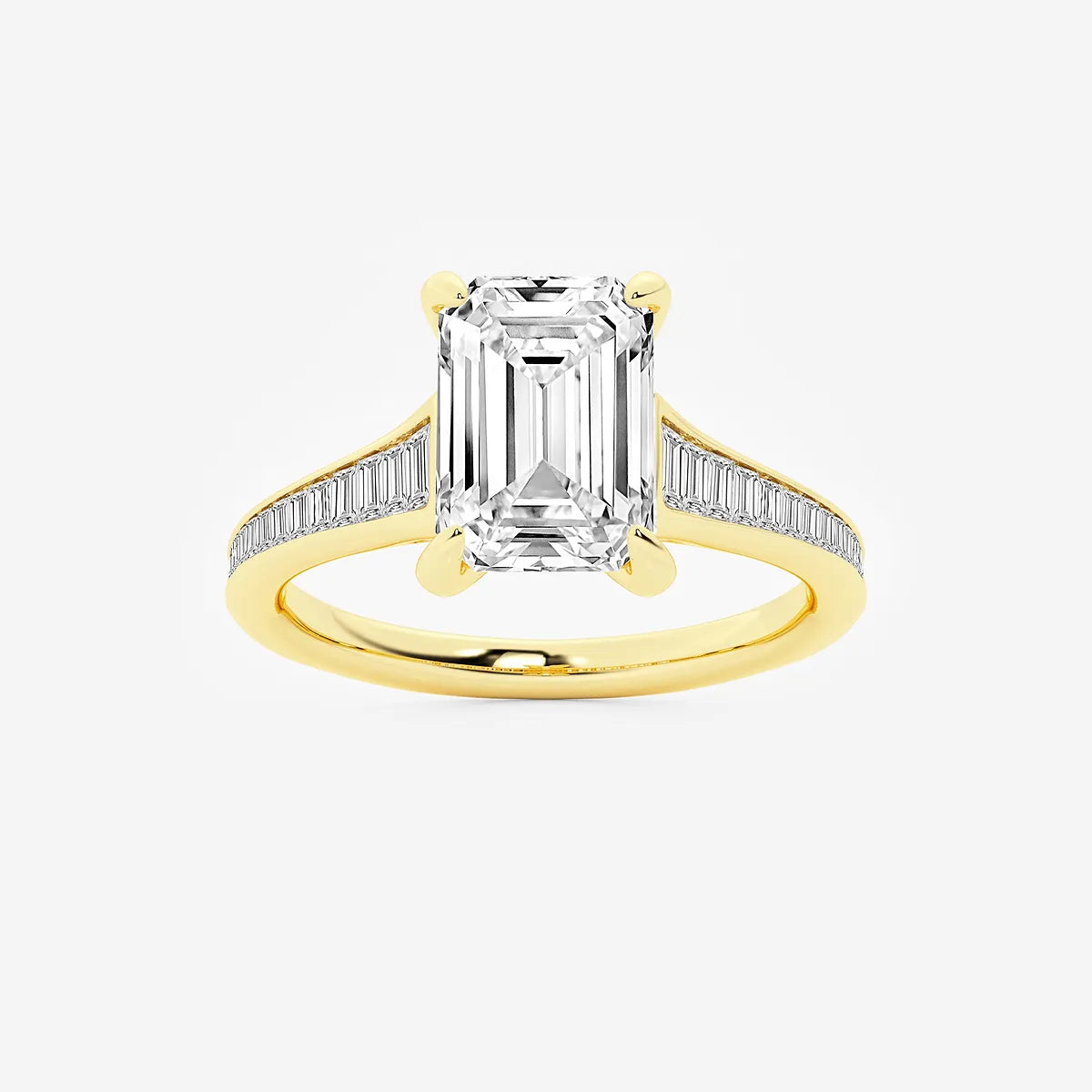 Emerald Cut Solitaire Engagement Ring Channel Set Baguette Diamond Band