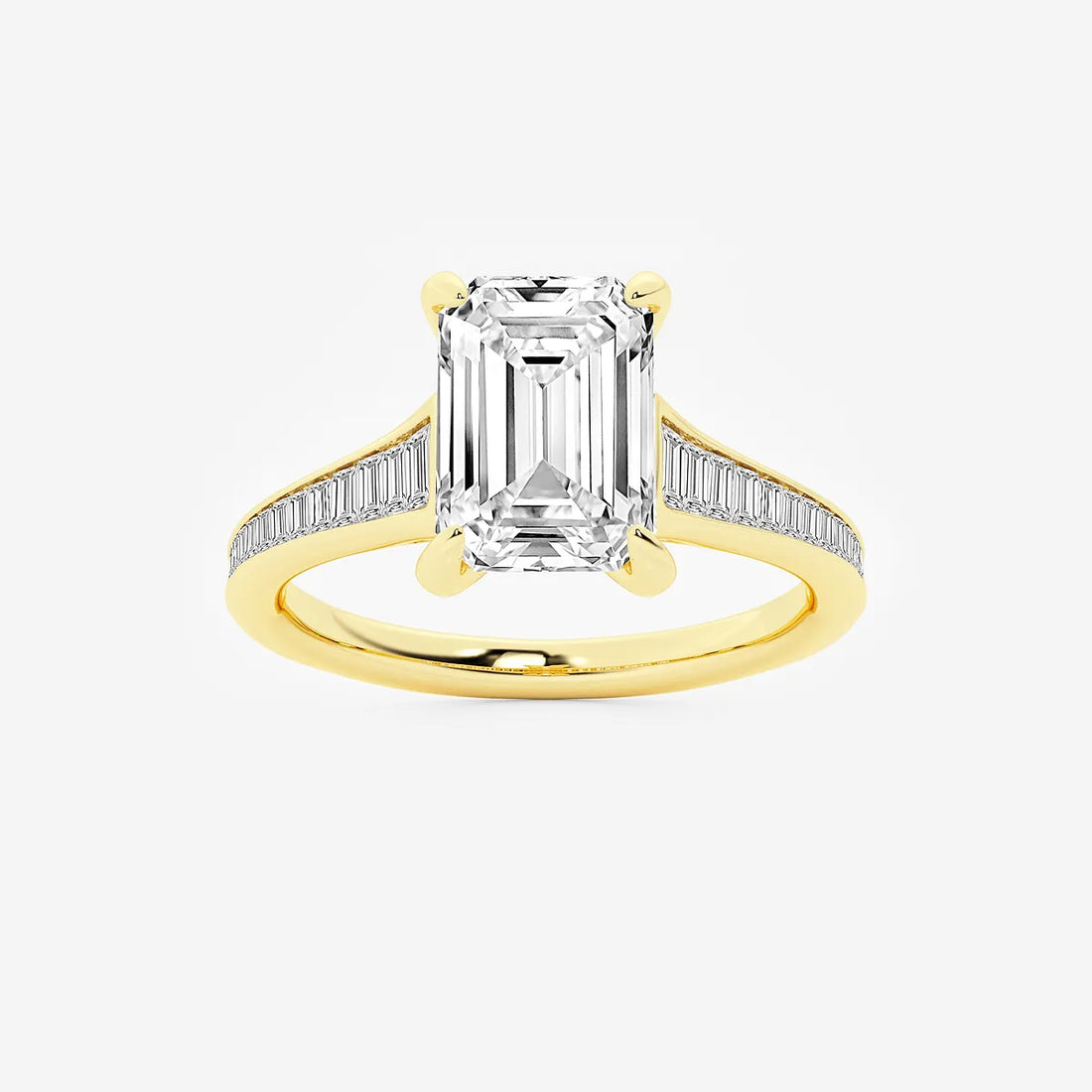Emerald Cut Solitaire Engagement Ring Channel Set Baguette Diamond Band
