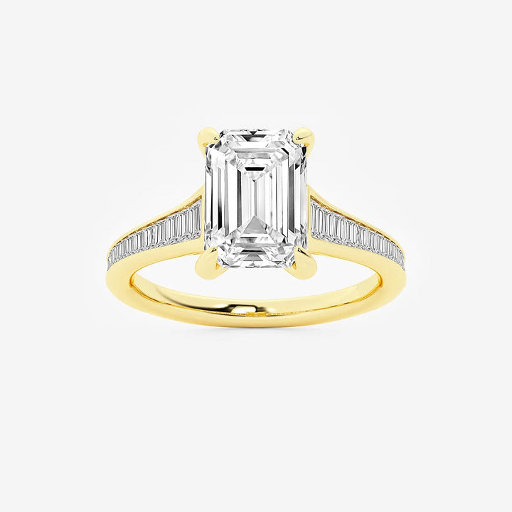 Emerald Cut Solitaire Engagement Ring Channel Set Baguette Diamond Band