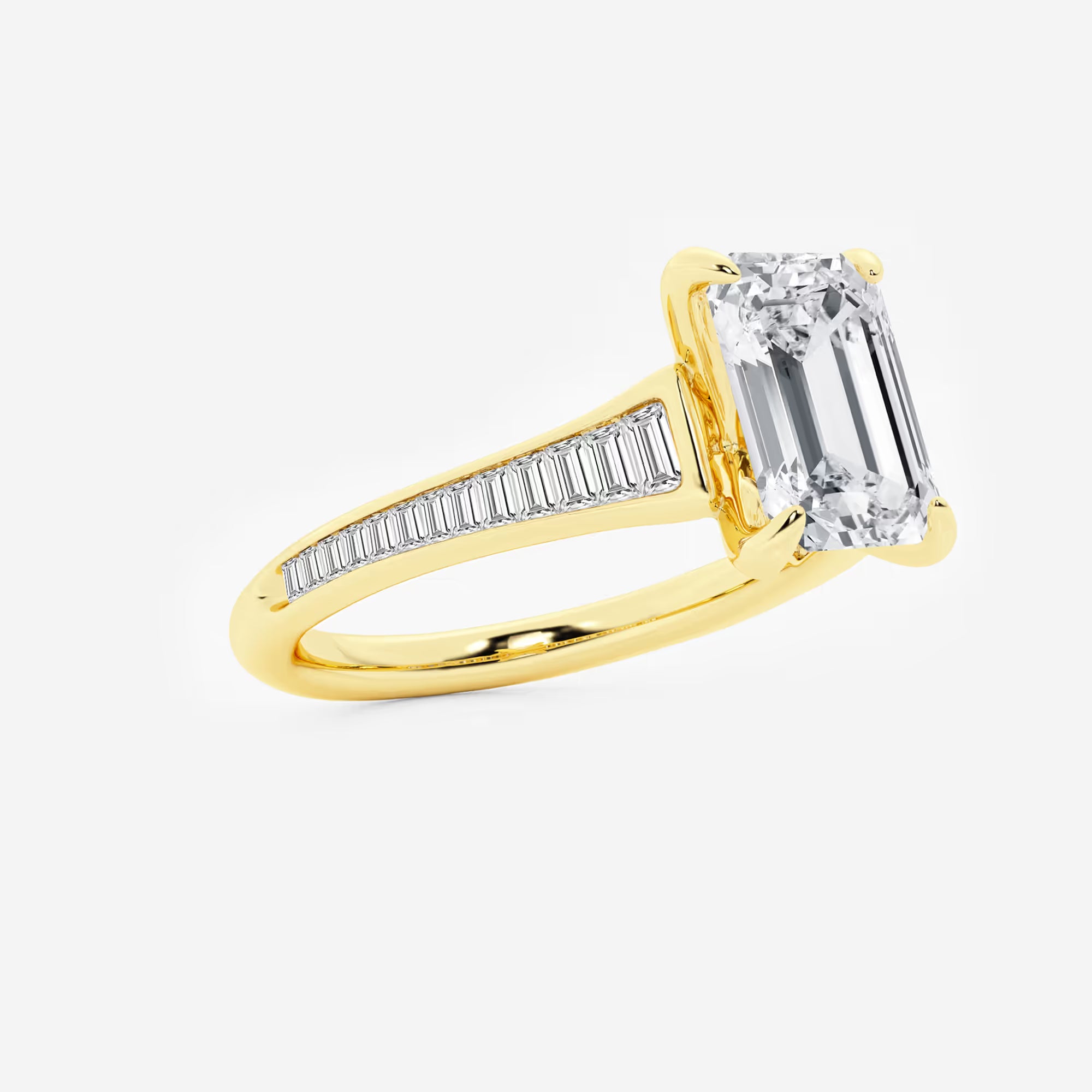 Emerald Cut Solitaire Engagement Ring Channel Set Baguette Diamond Band