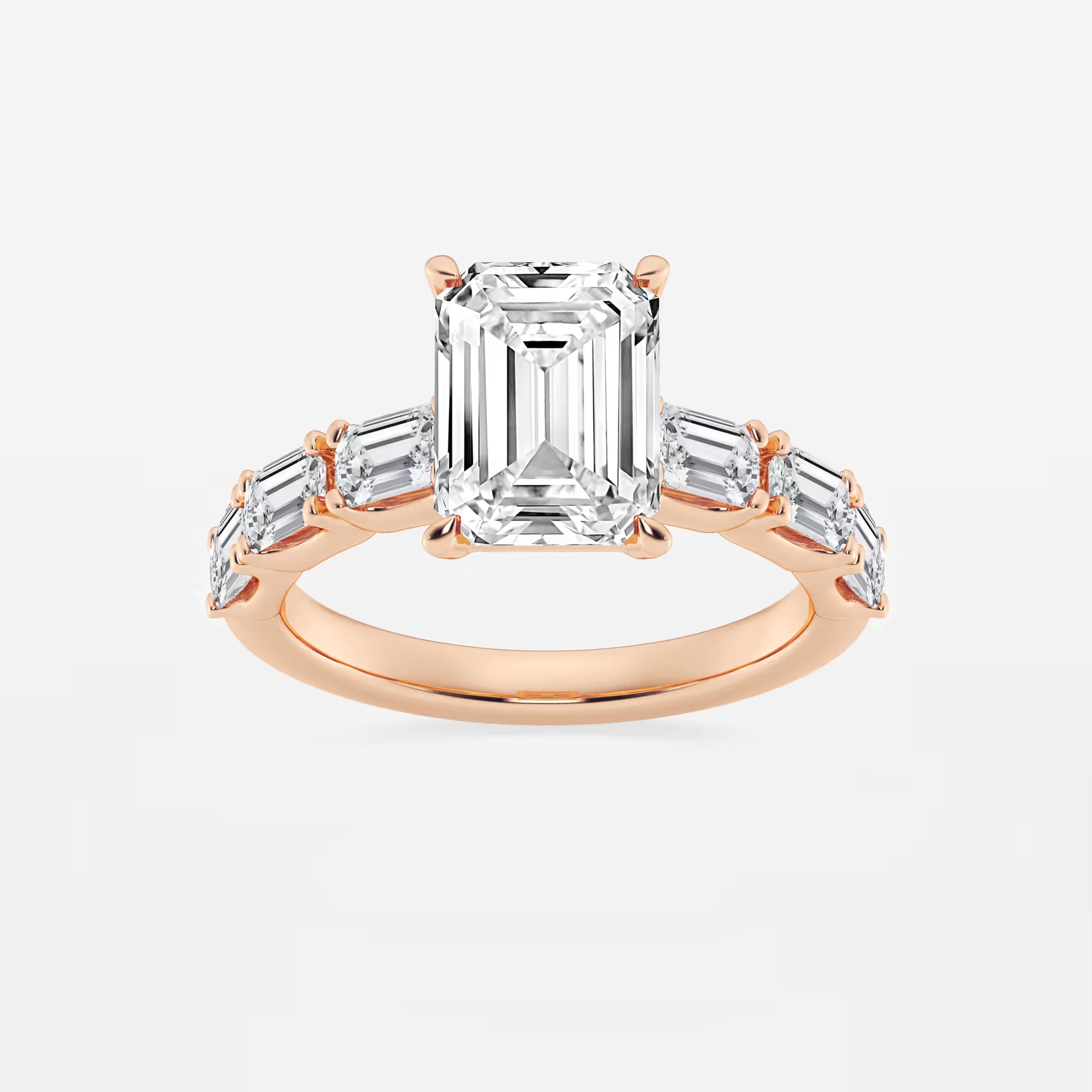 Emerald Cut Engagement Ring  Alternating Baguette & Round Diamond Band
