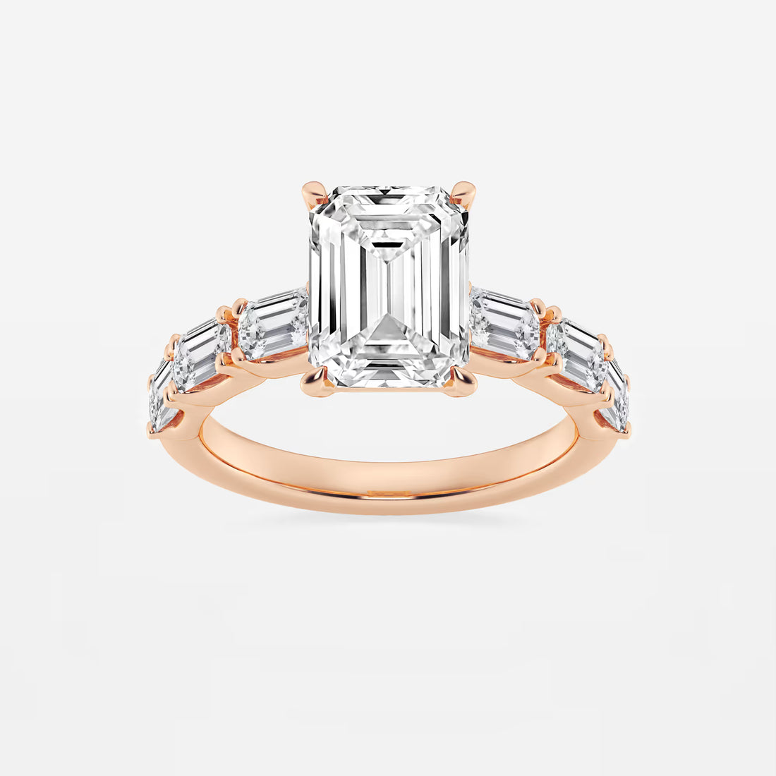Emerald Cut Engagement Ring  Alternating Baguette & Round Diamond Band