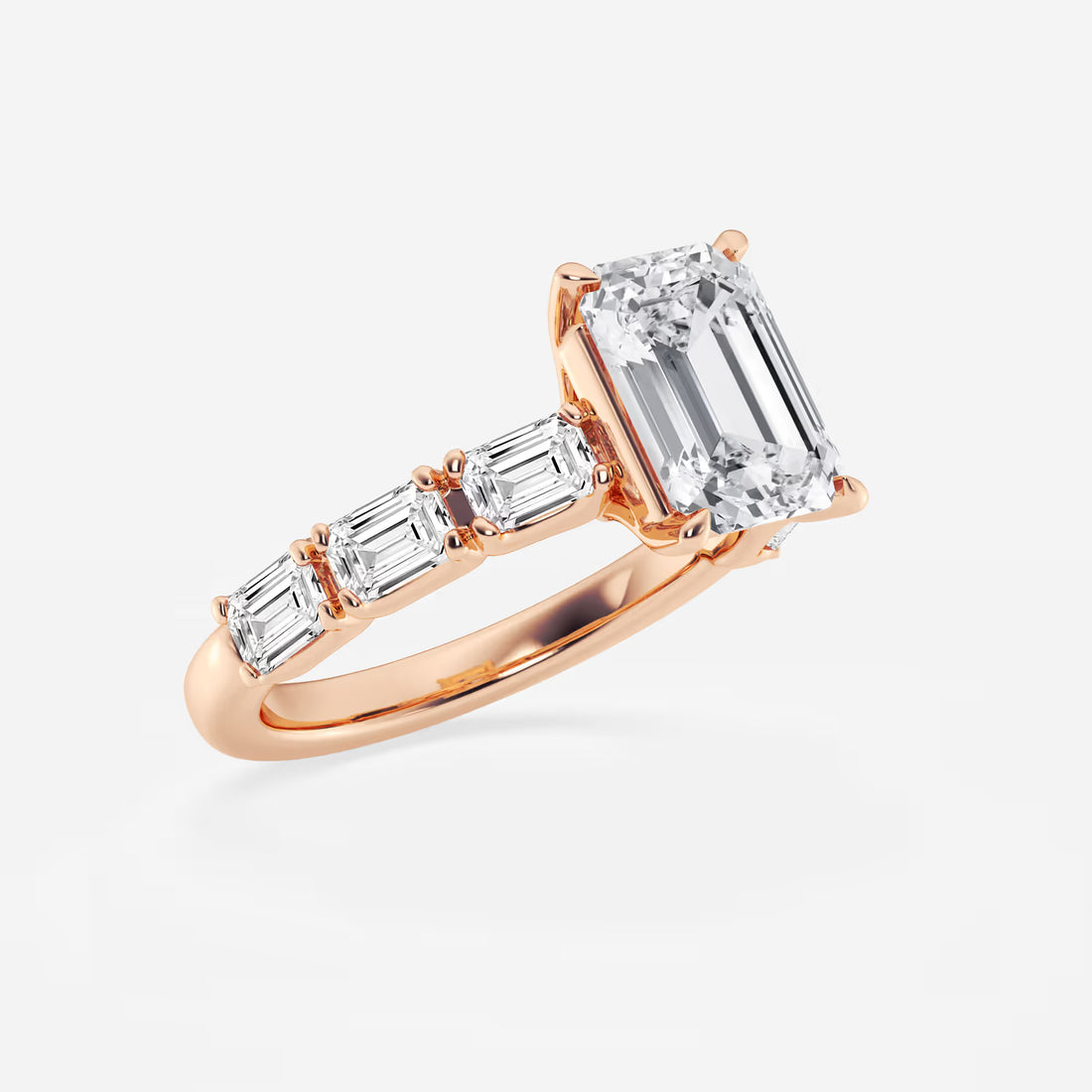 Emerald Cut Engagement Ring  Alternating Baguette & Round Diamond Band