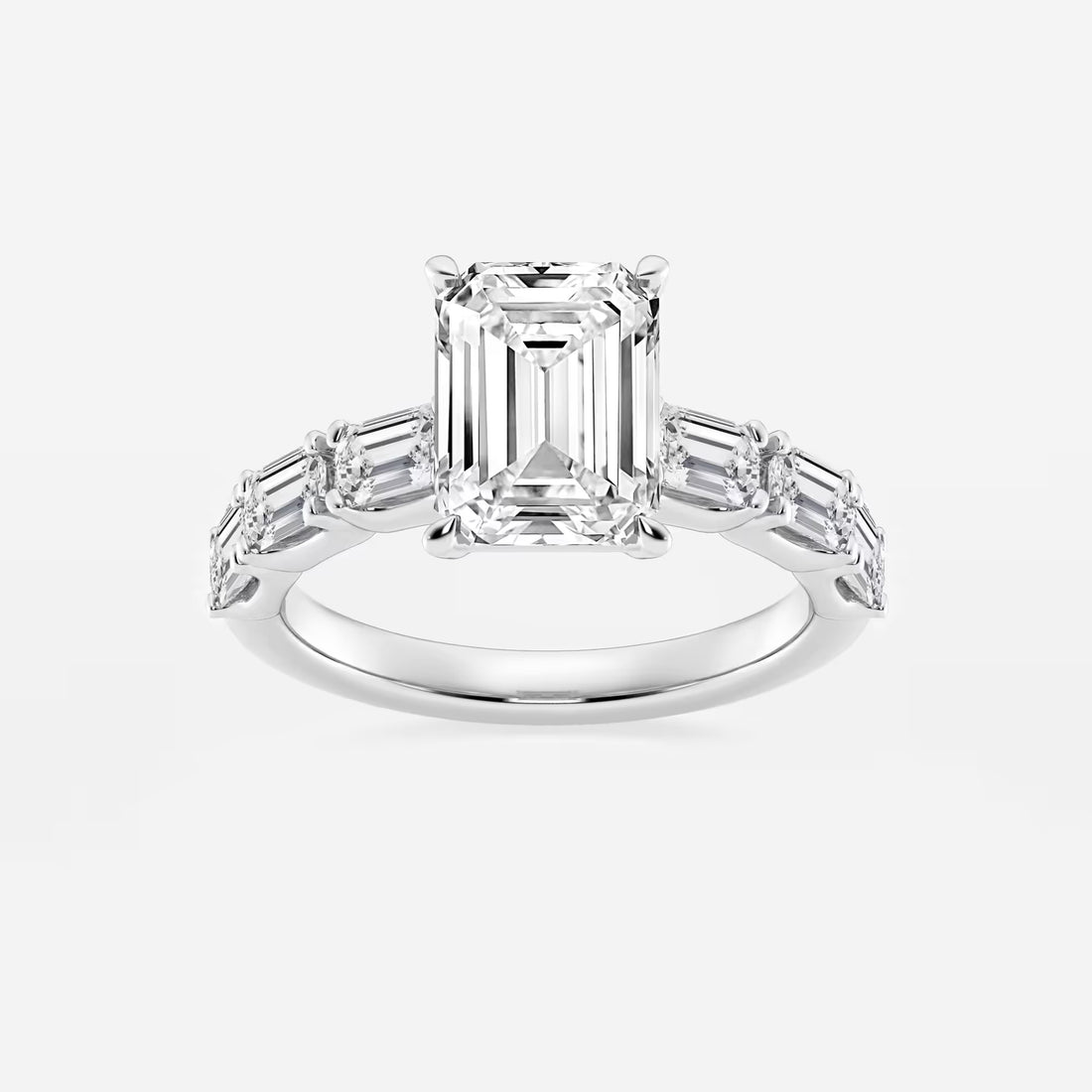 Emerald Cut Engagement Ring  Alternating Baguette & Round Diamond Band