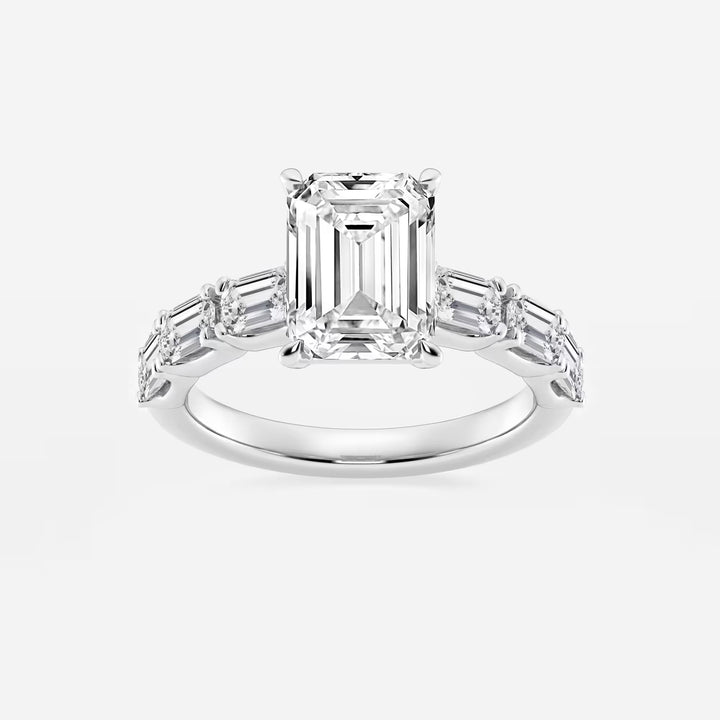Emerald Cut Engagement Ring  Alternating Baguette & Round Diamond Band