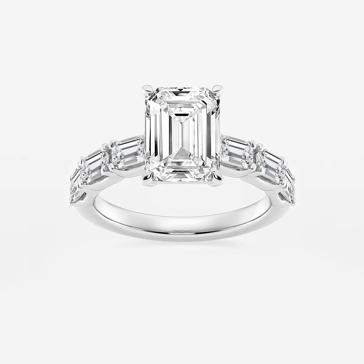 Emerald Cut Engagement Ring  Alternating Baguette & Round Diamond Band