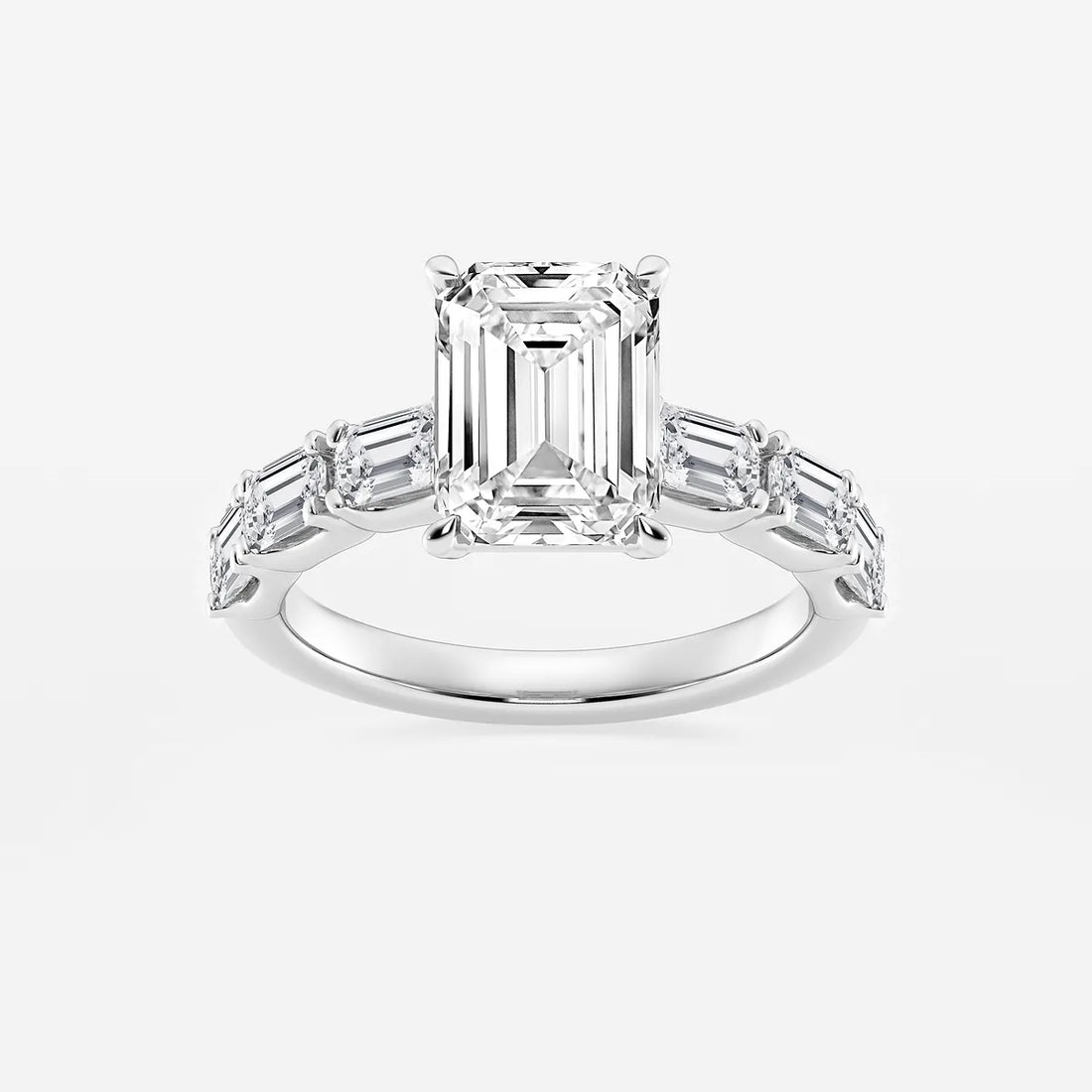 Emerald Cut Engagement Ring  Alternating Baguette & Round Diamond Band