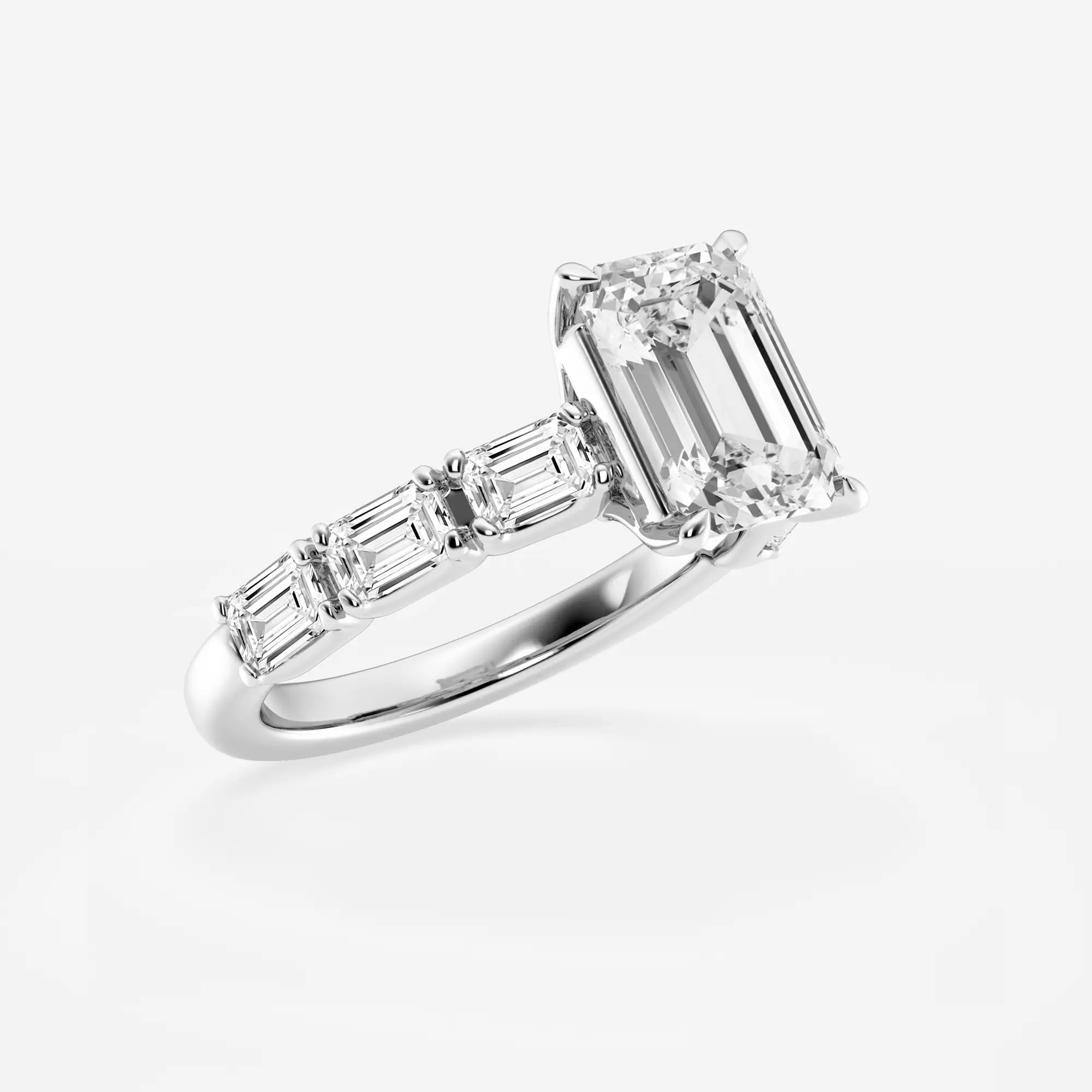 Emerald Cut Engagement Ring  Alternating Baguette & Round Diamond Band