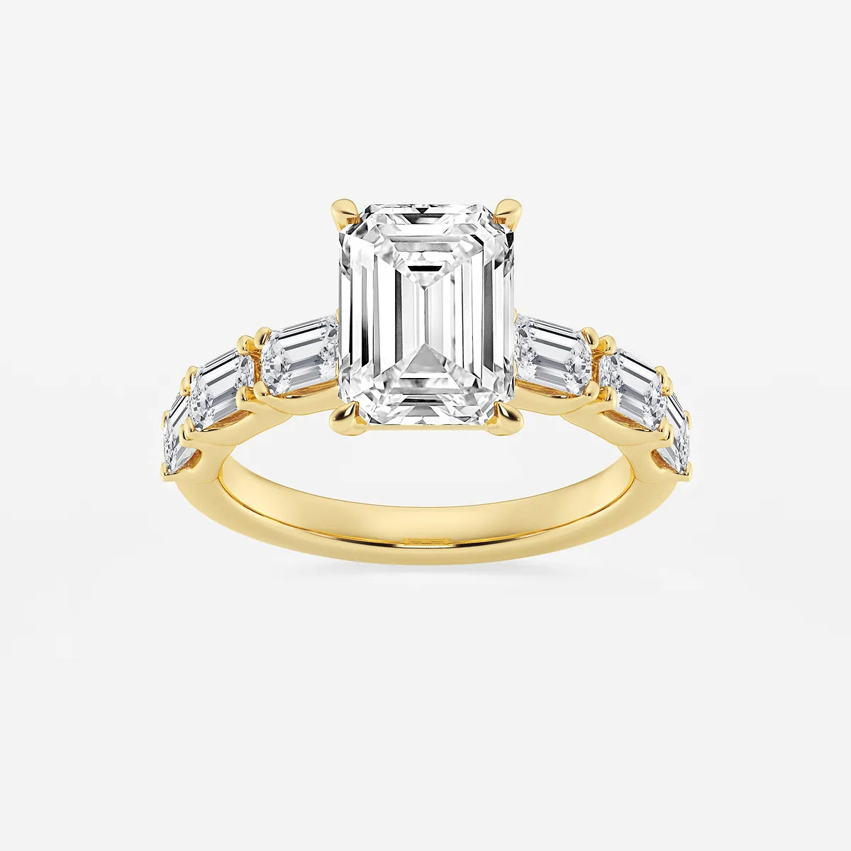 Emerald Cut Engagement Ring  Alternating Baguette & Round Diamond Band