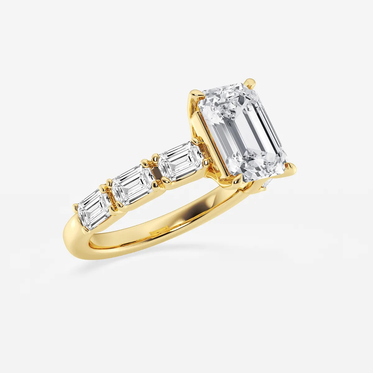 Emerald Cut Engagement Ring  Alternating Baguette & Round Diamond Band