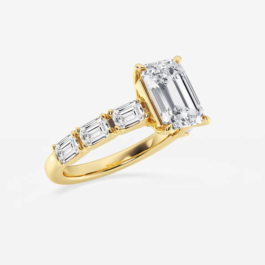 Emerald Cut Engagement Ring  Alternating Baguette & Round Diamond Band