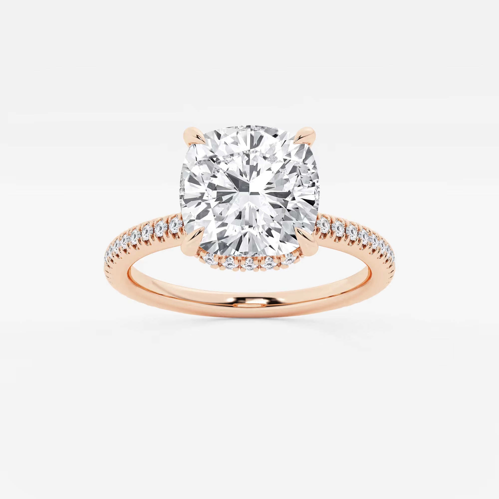 Cushion Cut Lab Grown Diamond Double Hidden Halo Engagement Ring