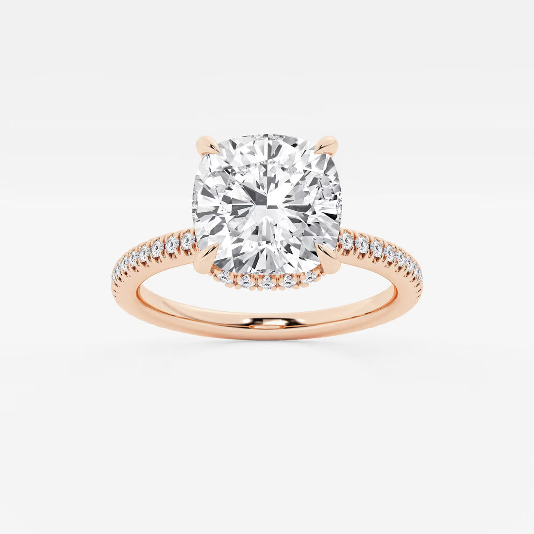 Cushion Cut Lab Grown Diamond Double Hidden Halo Engagement Ring