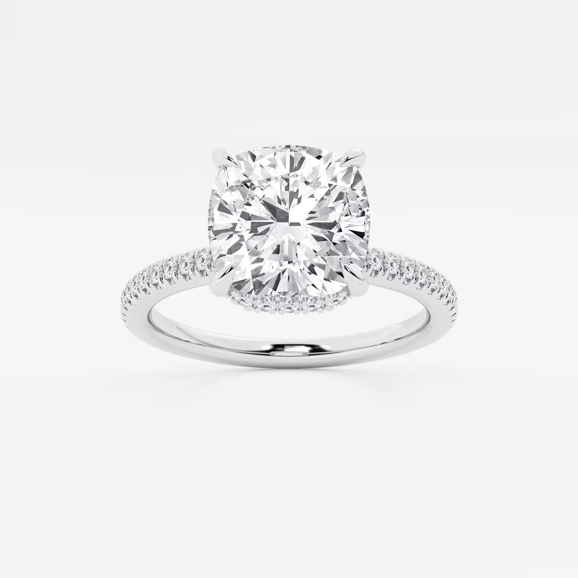 Cushion Cut Lab Grown Diamond Double Hidden Halo Engagement Ring