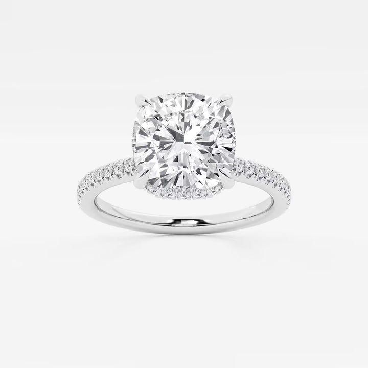Cushion Cut Lab Grown Diamond Double Hidden Halo Engagement Ring