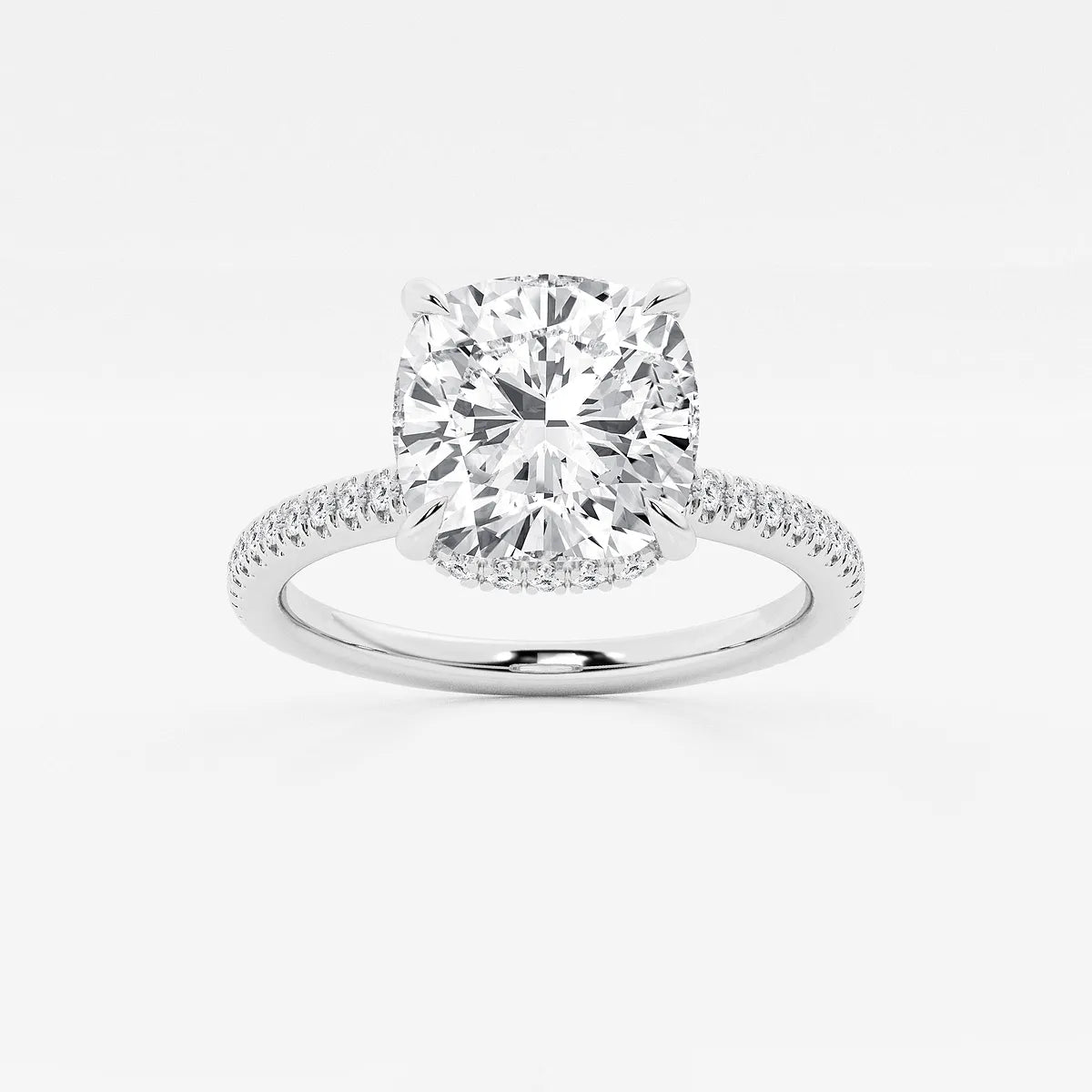 Cushion Cut Lab Grown Diamond Double Hidden Halo Engagement Ring