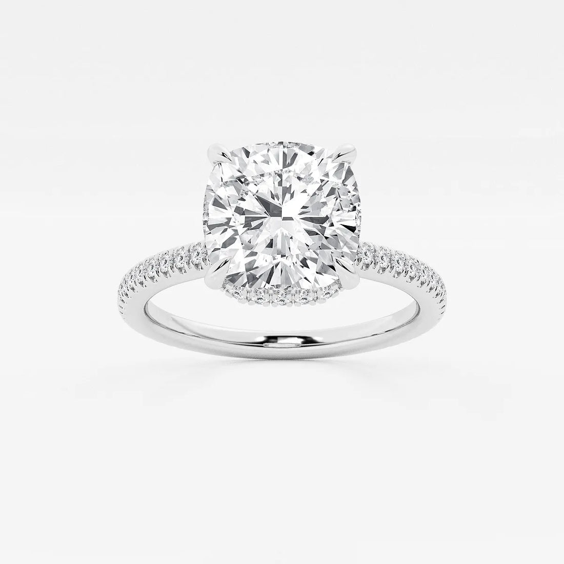 Cushion Cut Lab Grown Diamond Double Hidden Halo Engagement Ring