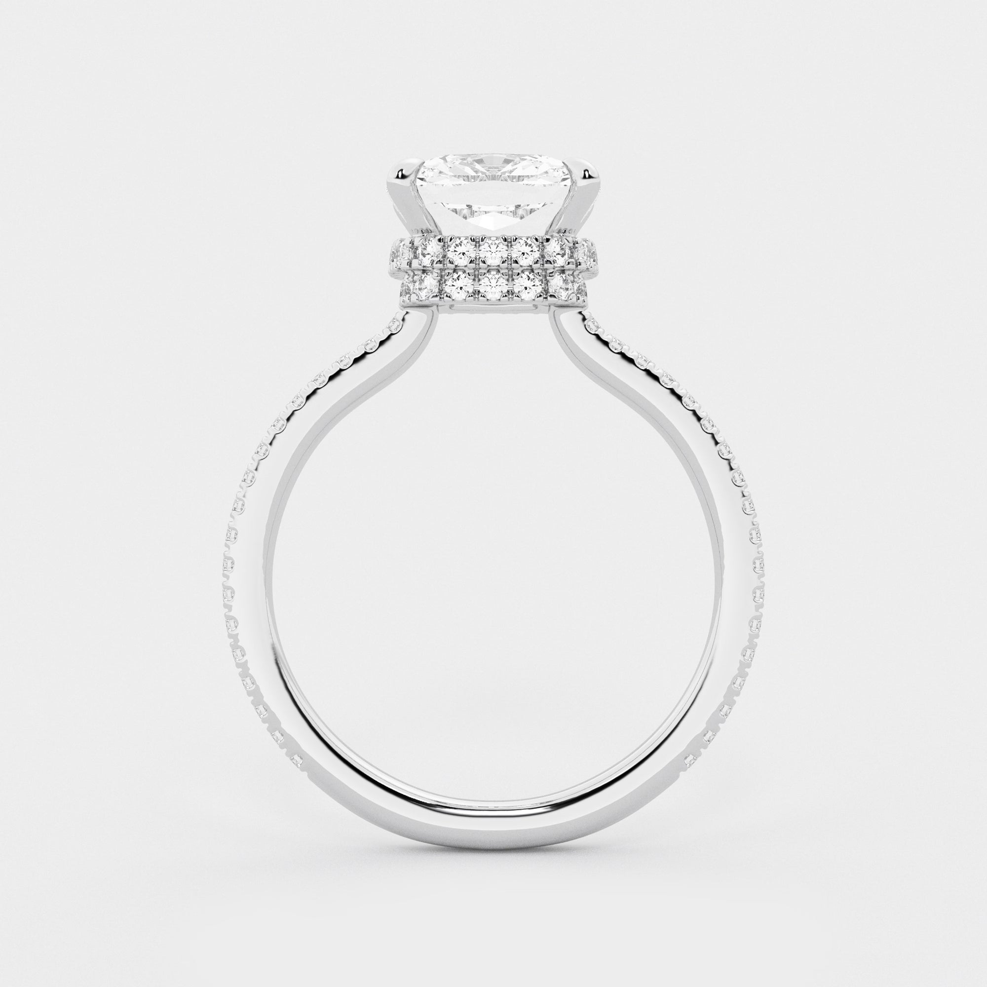 Cushion Cut Lab Grown Diamond Double Hidden Halo Engagement Ring