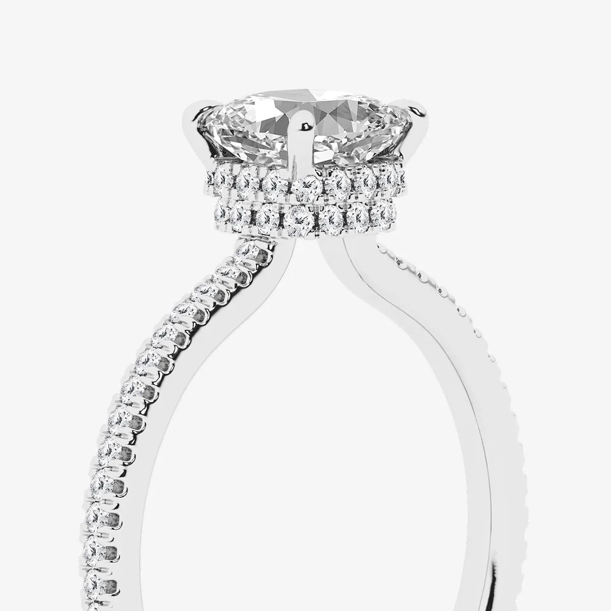Cushion Cut Lab Grown Diamond Double Hidden Halo Engagement Ring
