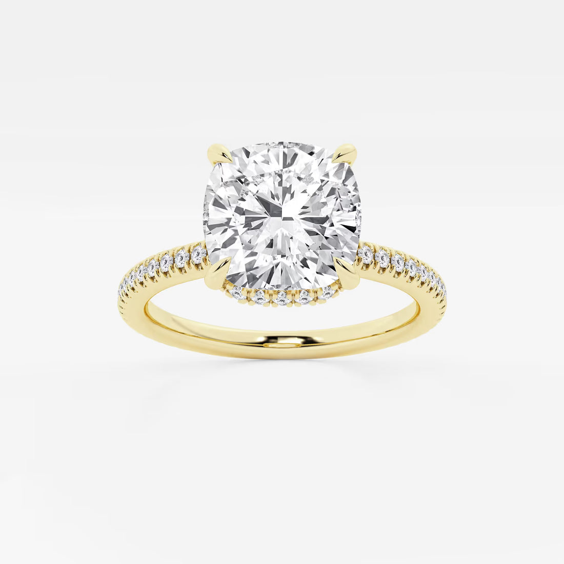 Cushion Cut Lab Grown Diamond Double Hidden Halo Engagement Ring