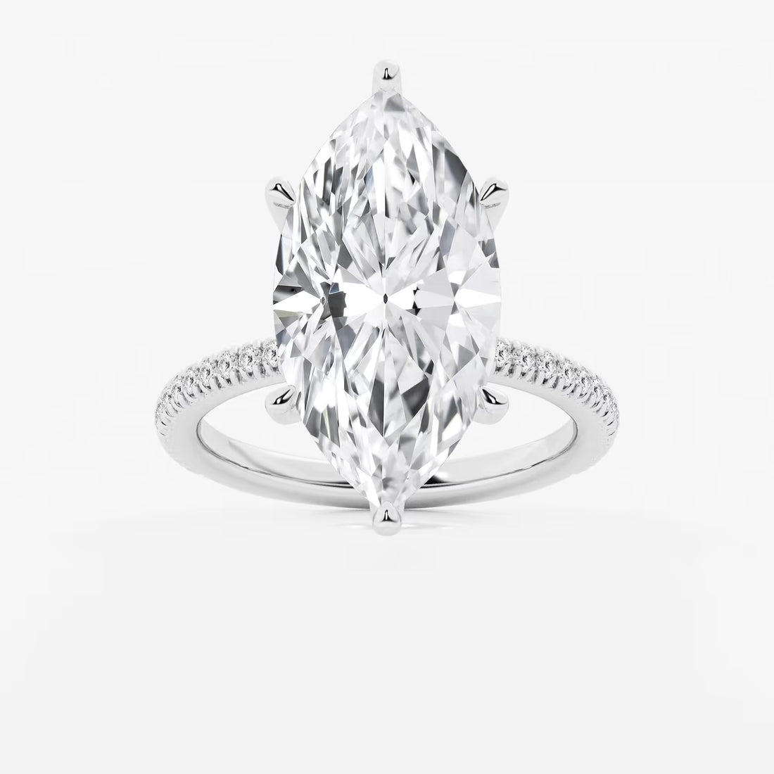 Isadora Marquise Lab-Grown Diamond Scalloped Classic Pavé Solitaire Engagement Ring with Side Accents