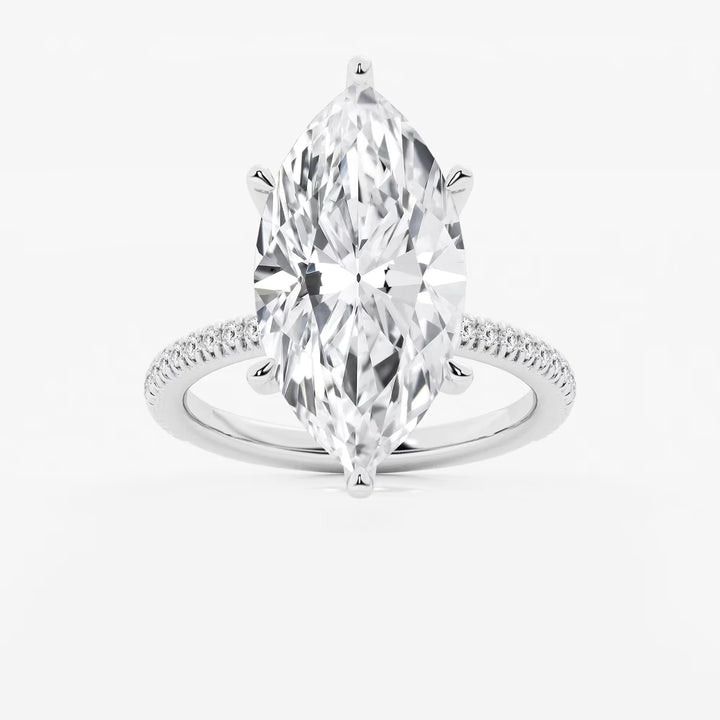 Isadora Marquise Lab-Grown Diamond Scalloped Classic Pavé Solitaire Engagement Ring with Side Accents