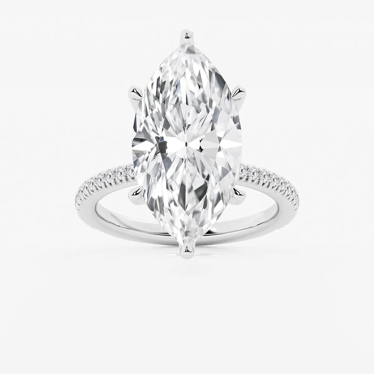 Isadora Marquise Lab-Grown Diamond Scalloped Classic Pavé Solitaire Engagement Ring with Side Accents