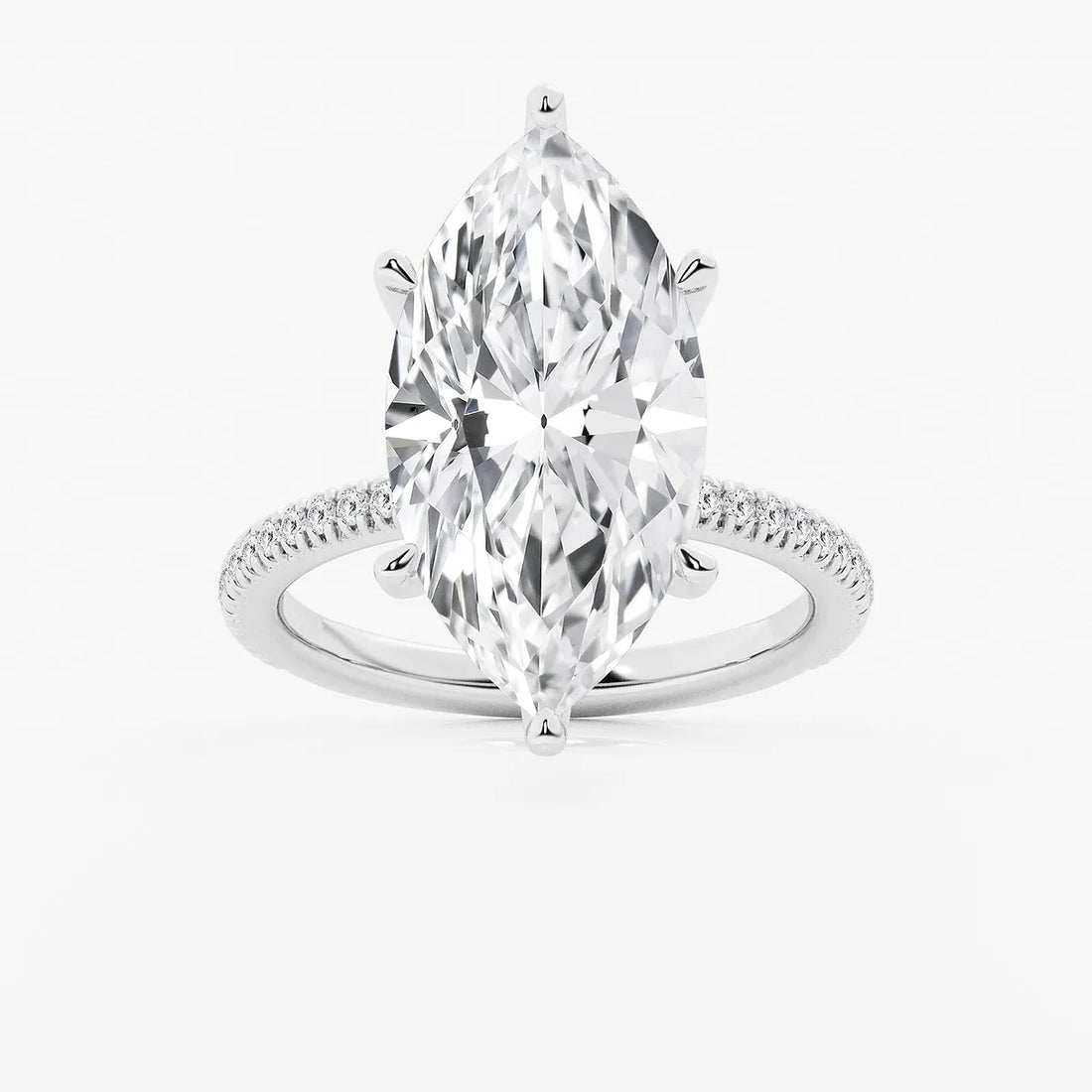 Isadora Marquise Lab-Grown Diamond Scalloped Classic Pavé Solitaire Engagement Ring with Side Accents