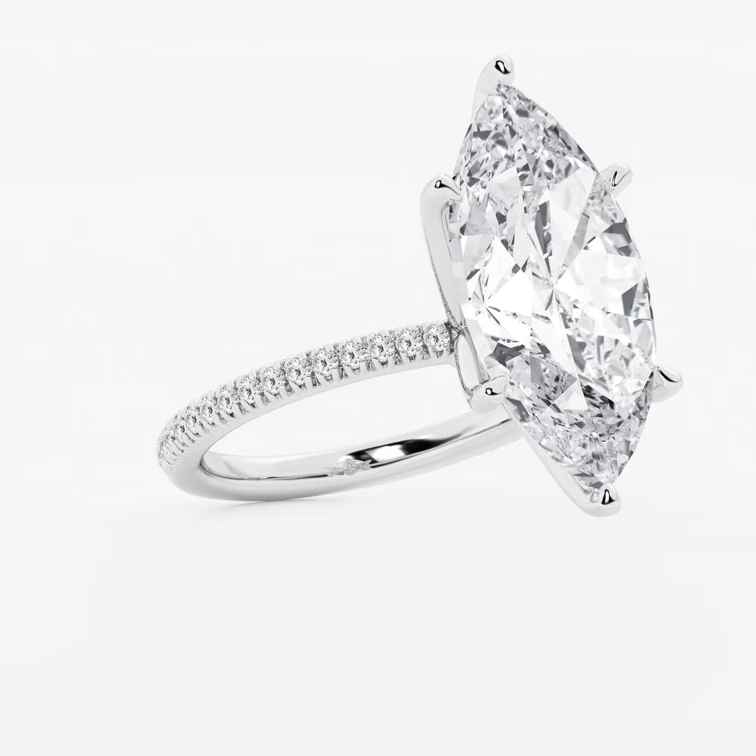 Isadora Marquise Lab-Grown Diamond Scalloped Classic Pavé Solitaire Engagement Ring with Side Accents